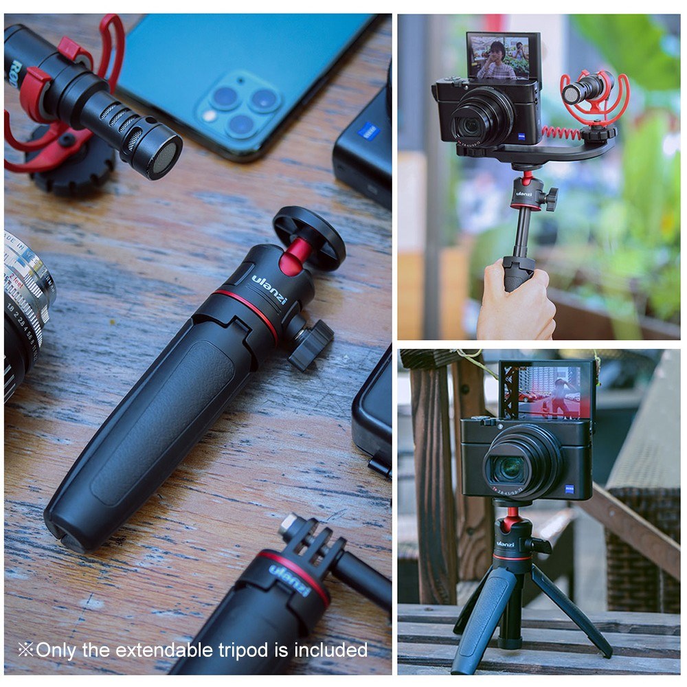 Uniqkart MT-08 Mini Extendable Desktop Tripod Handheld Photography Bracket Stand with Flexible Ballhead Screw Mount - Black