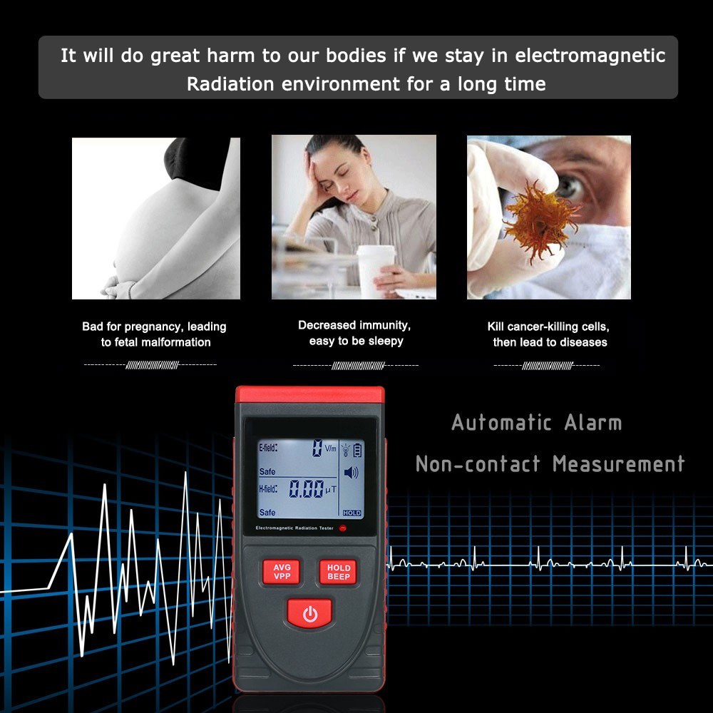 KKmoon Electromagnetic Radiation Tester Digital LCD Radiation Detector Dosimeter Tester EMF Meter Counter - Black/Red