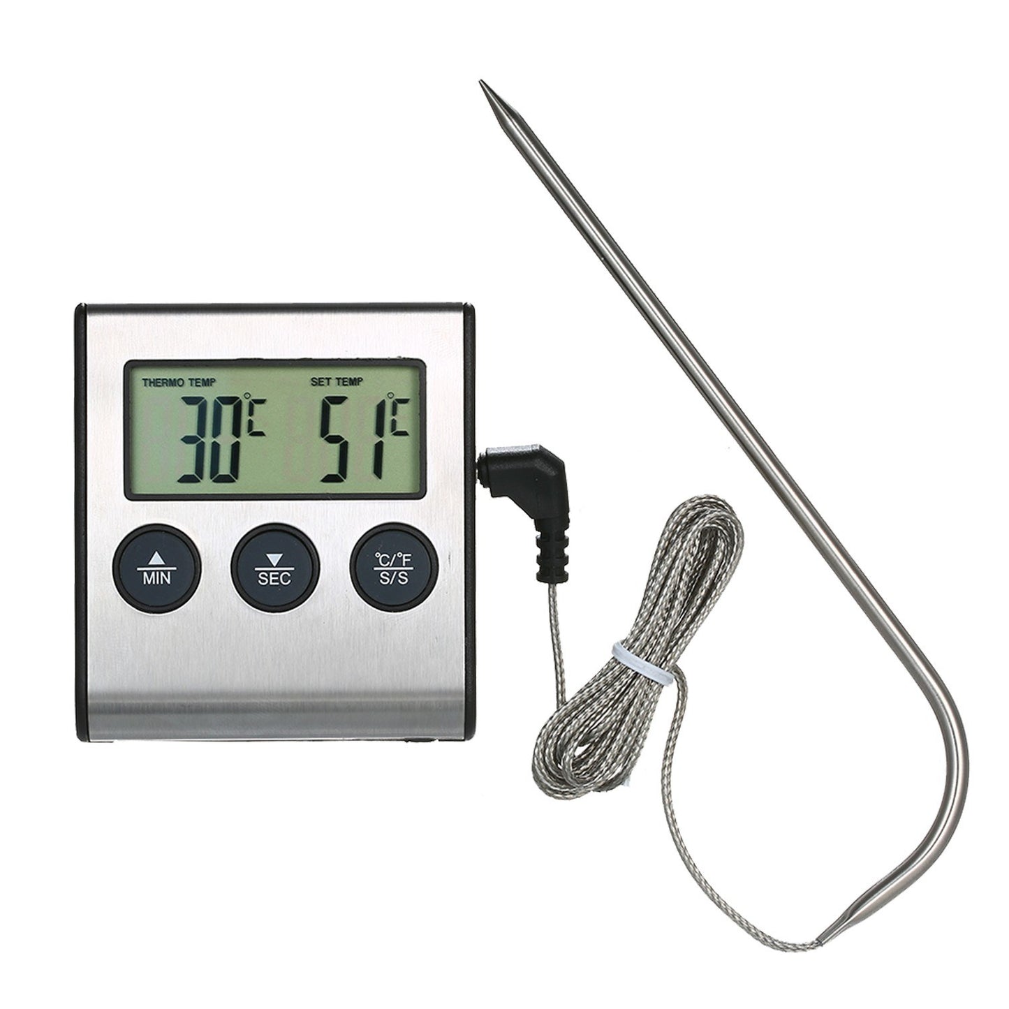 Kitchen BBQ Grill Food LCD Digital Thermometer 0~250°C with Alarm Timer Function (without Certification)