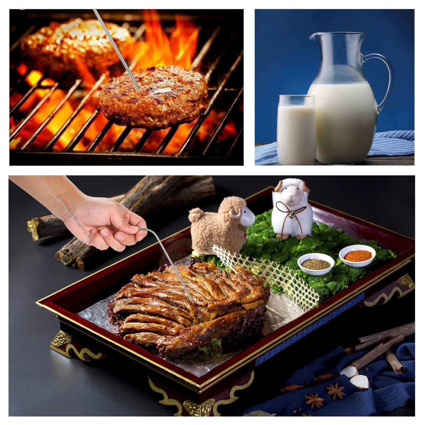 Kitchen BBQ Grill Food LCD Digital Thermometer 0~250°C with Alarm Timer Function (without Certification)