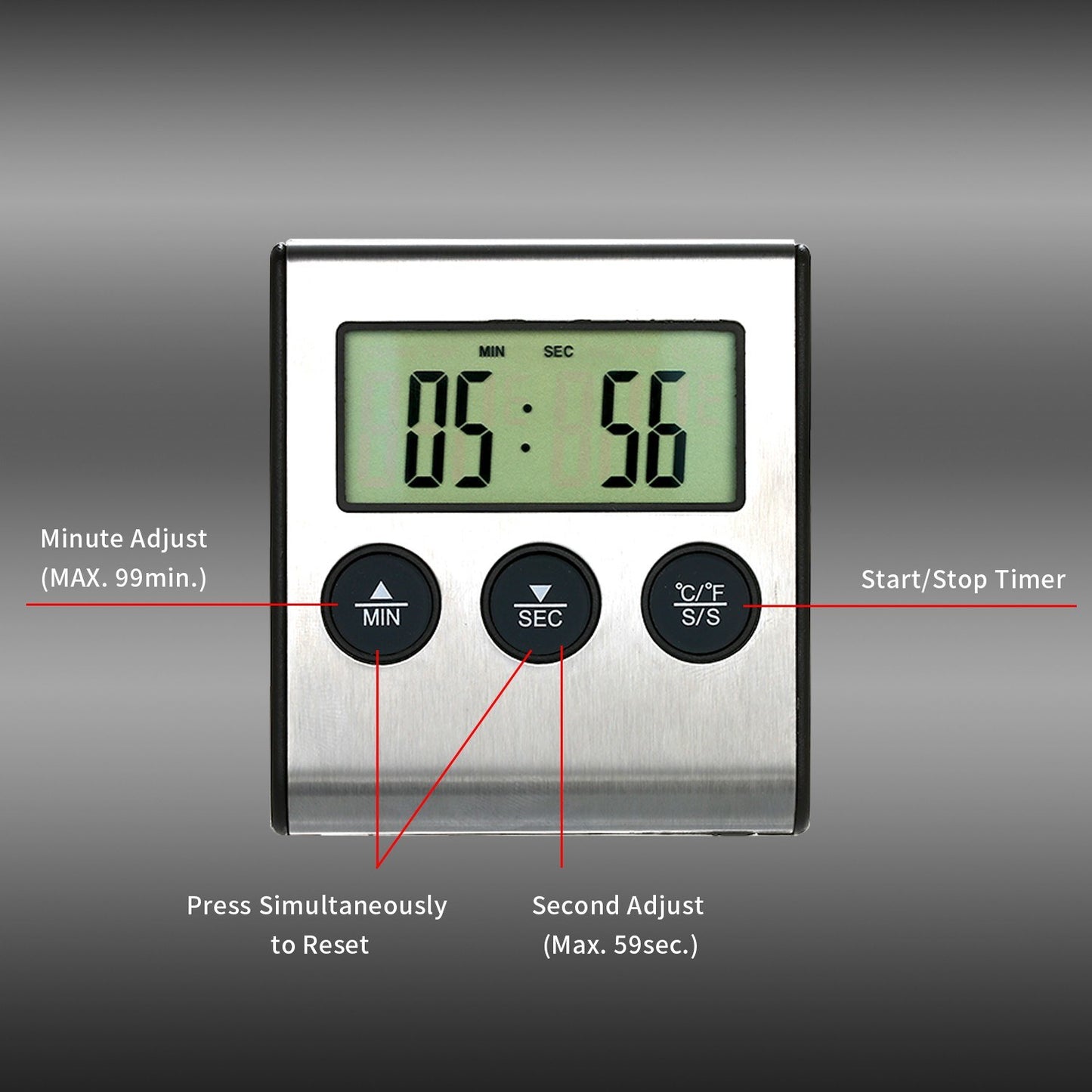 Kitchen BBQ Grill Food LCD Digital Thermometer 0~250°C with Alarm Timer Function (without Certification)
