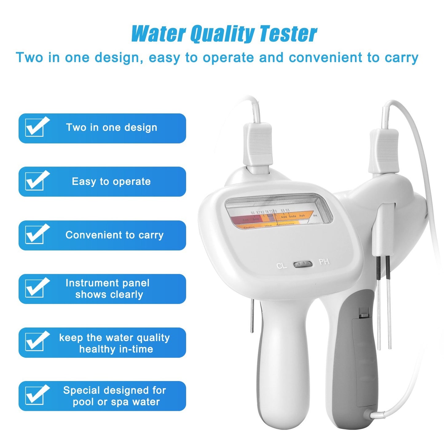 PC102C 2-in-1 Swimming Pool Water Quality Tester Portable PH Test Pen CL2 Chlorine Detector