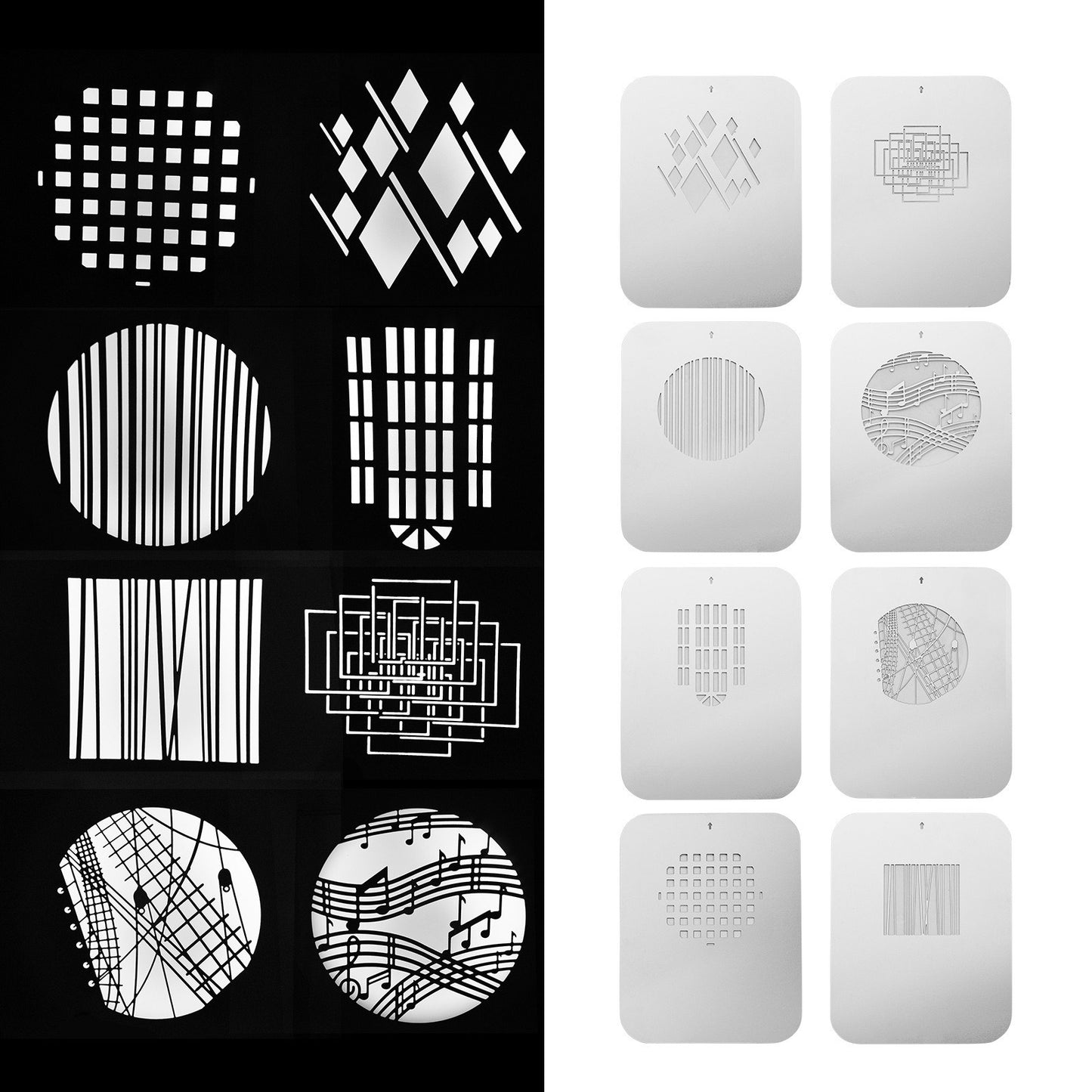 Uniqkart 8pcs/set Graphics Cards Metal Plates with Hollow Patterns for Optical Snoot Conical Focalize Condenser Art Special Effects Shaped Beam Light Photography Light Accessories - Modern Style