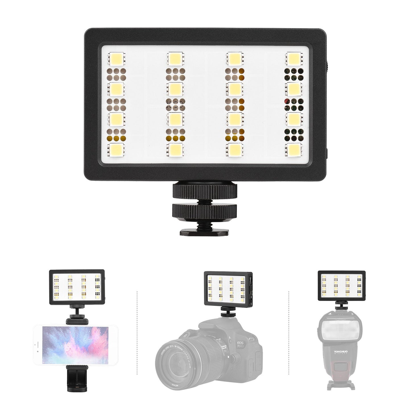 MCOPLUS Mini Video LED Light Panel On-camera Light 5.5W 5500K CRI95+ 16 Beads Dimmable with Diffuser Panel 1/4 Cold Shoe Adapter Rechargeable 2200mAh Battery