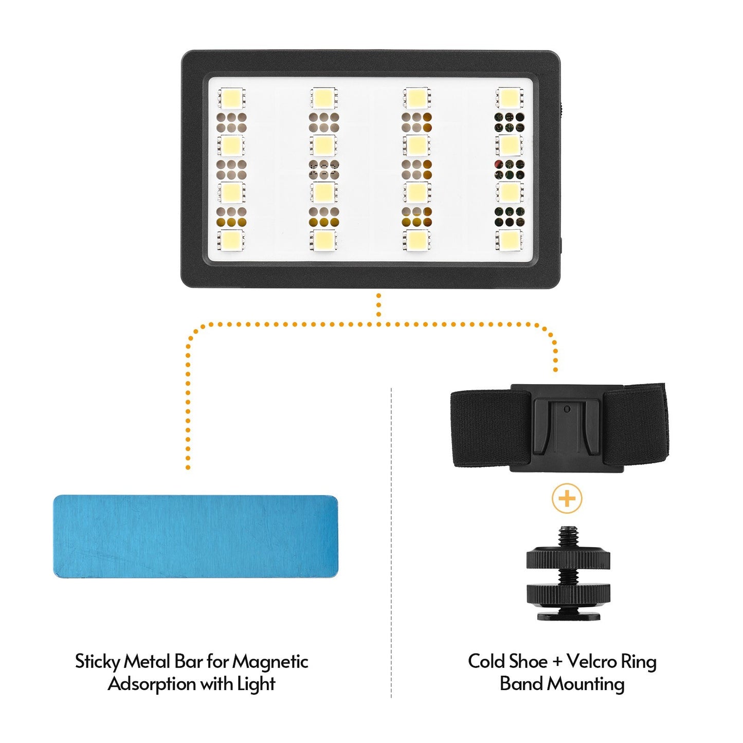 MCOPLUS Mini Video LED Light Panel On-camera Light 5.5W 5500K CRI95+ 16 Beads Dimmable with Diffuser Panel 1/4 Cold Shoe Adapter Rechargeable 2200mAh Battery