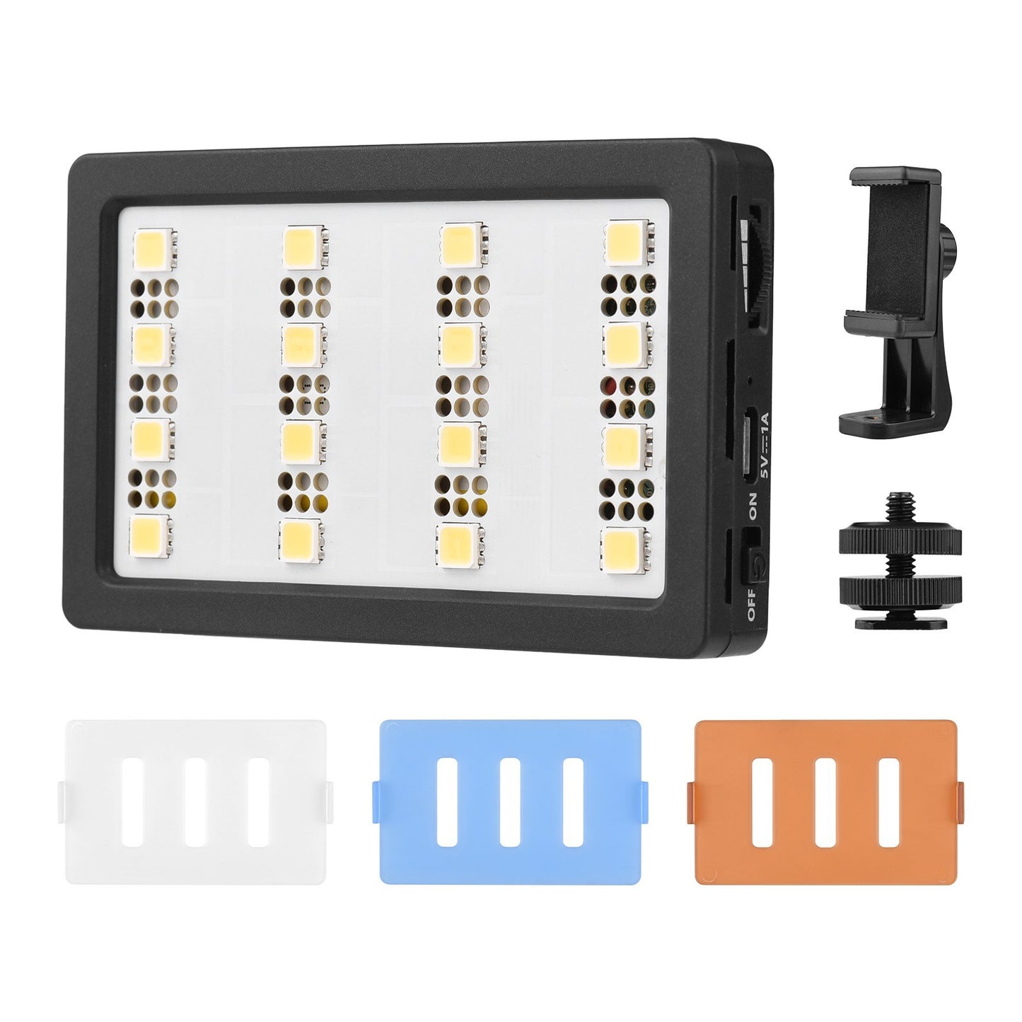 MCOPLUS Mini Video LED Light Panel On-camera Light 5.5W 5500K CRI95+ 16 Beads Dimmable with Diffuser Panel 1/4 Cold Shoe Adapter Rechargeable 2200mAh Battery