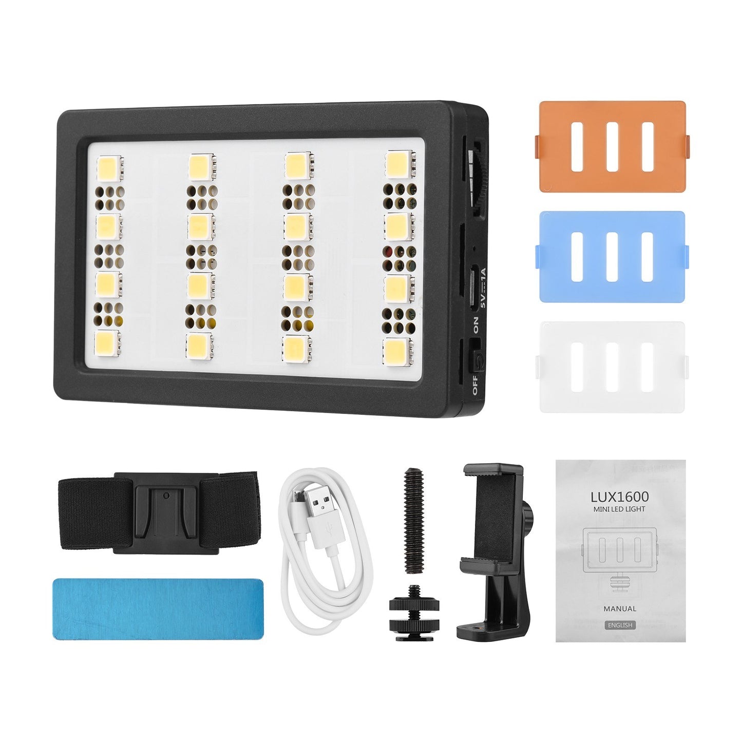 MCOPLUS Mini Video LED Light Panel On-camera Light 5.5W 5500K CRI95+ 16 Beads Dimmable with Diffuser Panel 1/4 Cold Shoe Adapter Rechargeable 2200mAh Battery