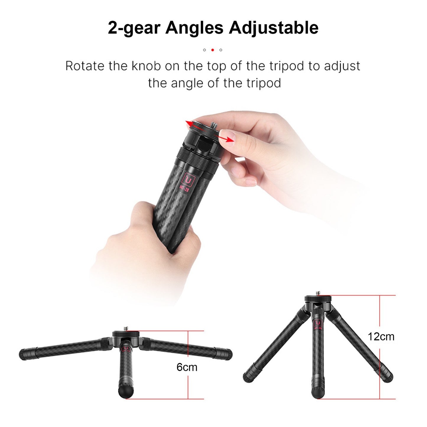 Uniqkart Lightweight Extendable Carbon Fibe Table Tripod Stand 2-height 2-angle Adjustable with Universal 1/4 Interface for DSLR SLR Phone Holder