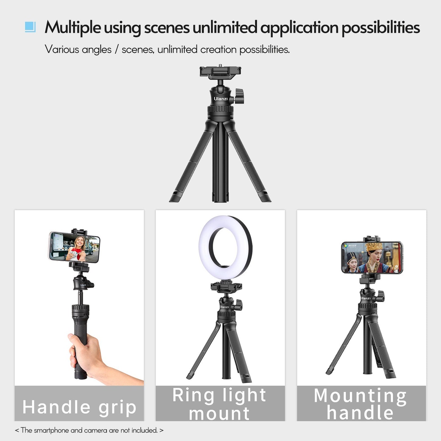 ULANZI MT-34 Portable Extendable Selfie Stick Tripod Handheld Photography Bracket Desktop Tripod Stand 360 Degree Rotatable Ballhead Adapter for Vlog Selfie Live Streaming