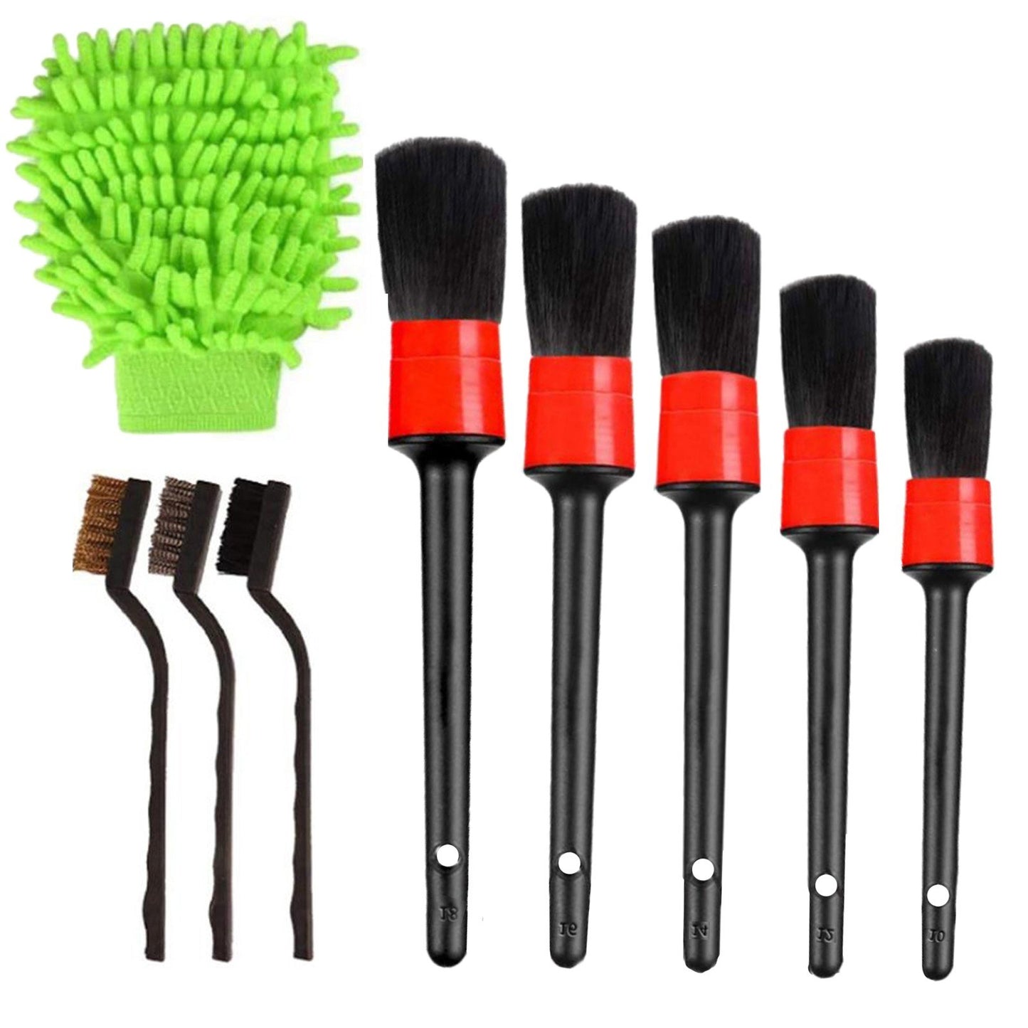 9Pcs Car Cleaner Brush Set Including Premium Detail Brush, Wire Brush and Car Wash Mitt