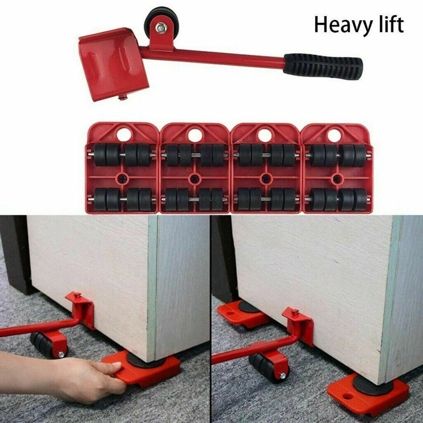 5PCS Heavy Furniture Moving Lifter Easy-move Tool with 4 Slide Glider Wheel - Red
