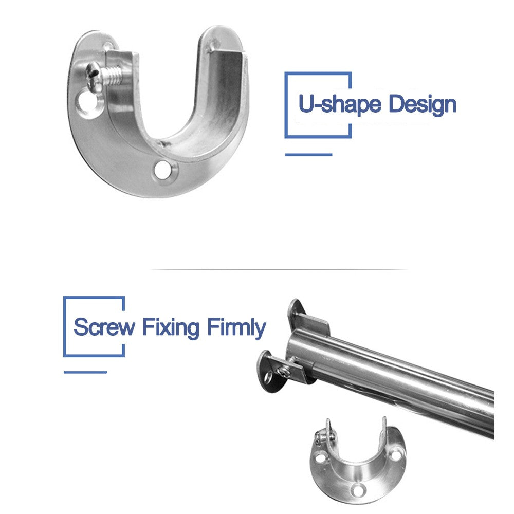 2pcs Anti-corrosion Closet Pole Sockets Set of 2pcs U-shape Rod Socket Stainless Steel Closet Rod Holder Support