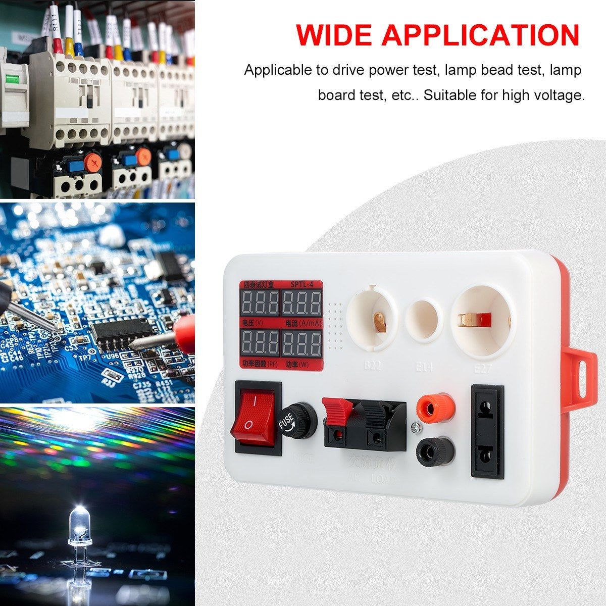 LED Power Lamp Tester Box Test Clamp Electric Power Meter for Bulb Lamp Electric Parameter Measurement - EU Plug