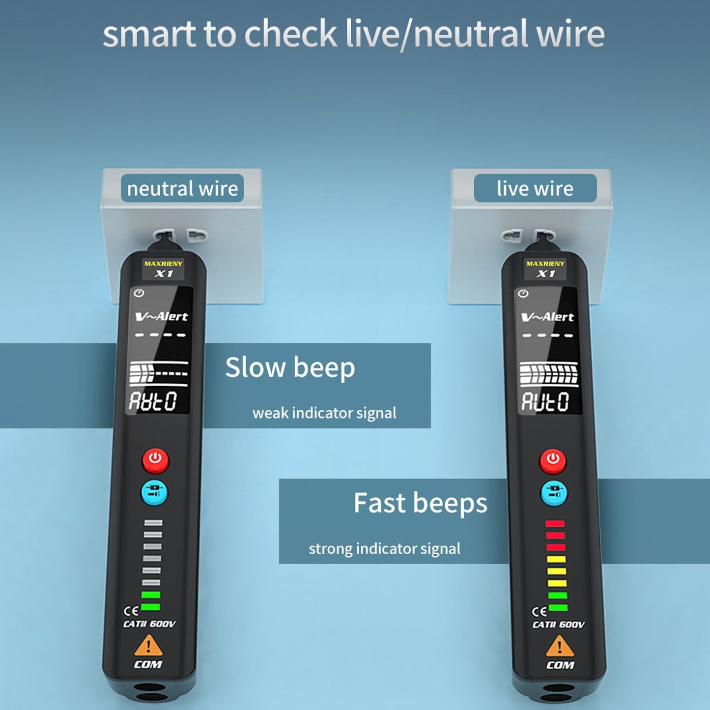 MAXRIENY LCD Display Screen Voltage Detector Multimeter Tester Non-contact Breakpoint Locate Live Wire Indicate Tools