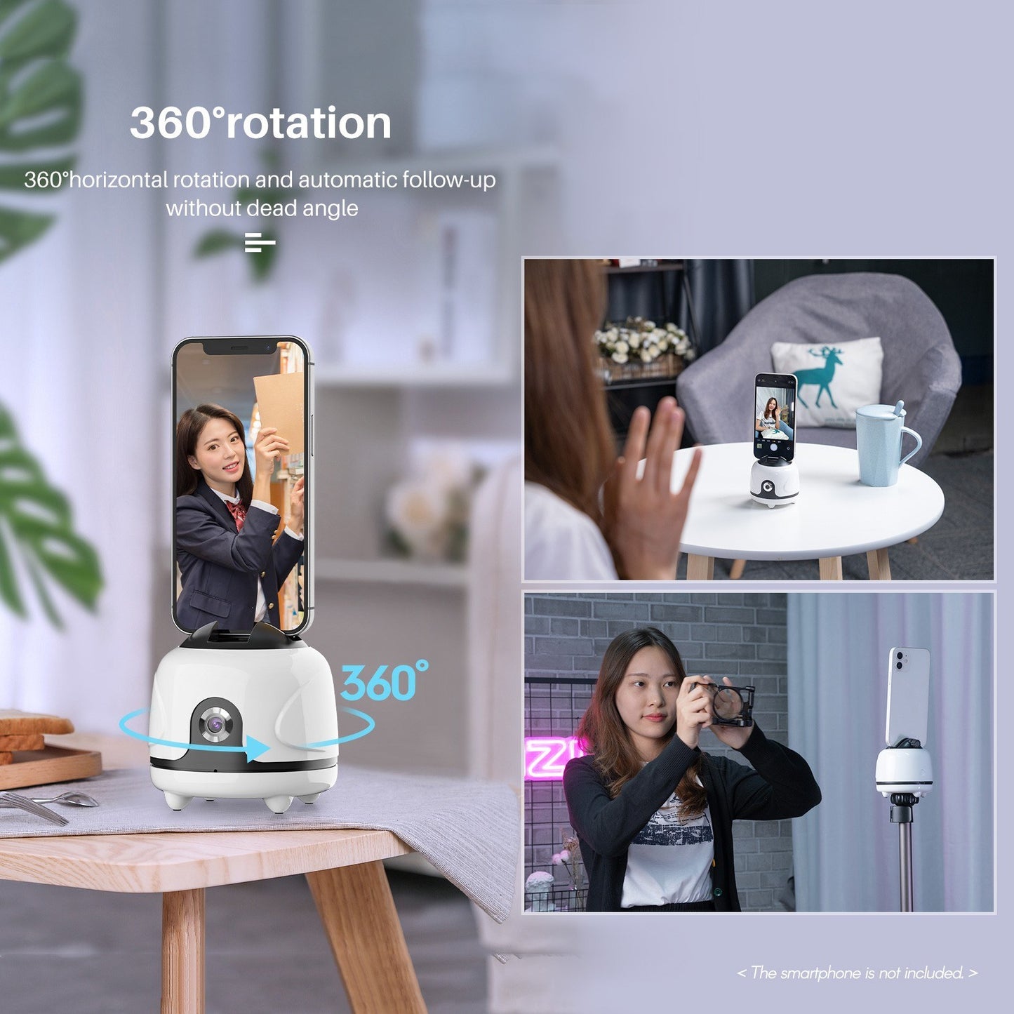 Uniqkart Smart Auto Tracking Mount Pan Phone Holder 360 Degrees Rotation Built-in Rechargeable Battery for Vlog Selfie Video Live Streaming