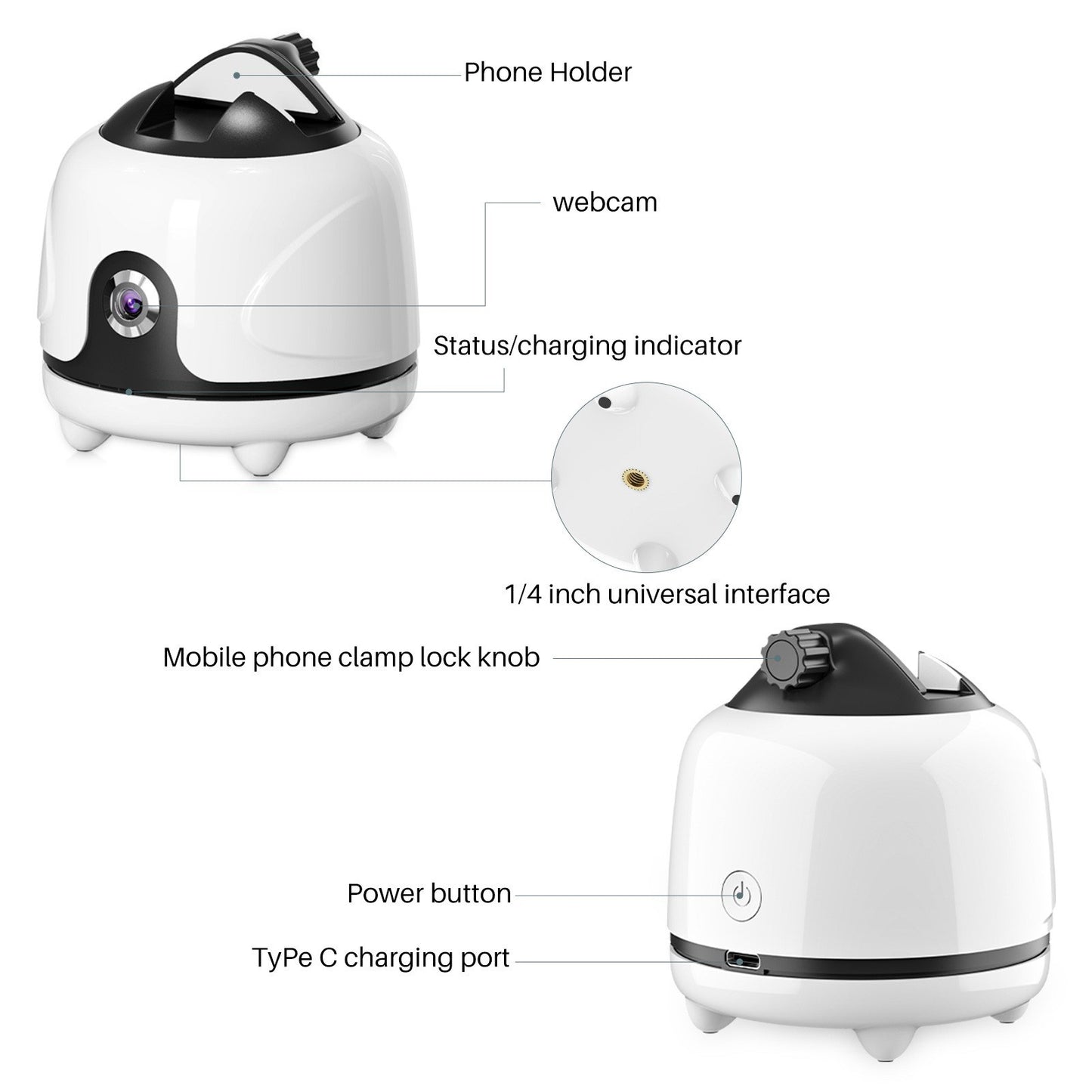 Uniqkart Smart Auto Tracking Mount Pan Phone Holder 360 Degrees Rotation Built-in Rechargeable Battery for Vlog Selfie Video Live Streaming