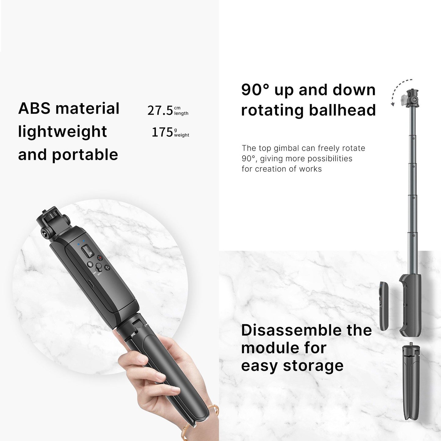 ULANZI MT-40 Portable Extendable Selfie Stick Tripod Handheld Photography Bracket Desktop Tripod Stand with Wireless Remote Shutter for Vlog Selfie Live Streaming Video