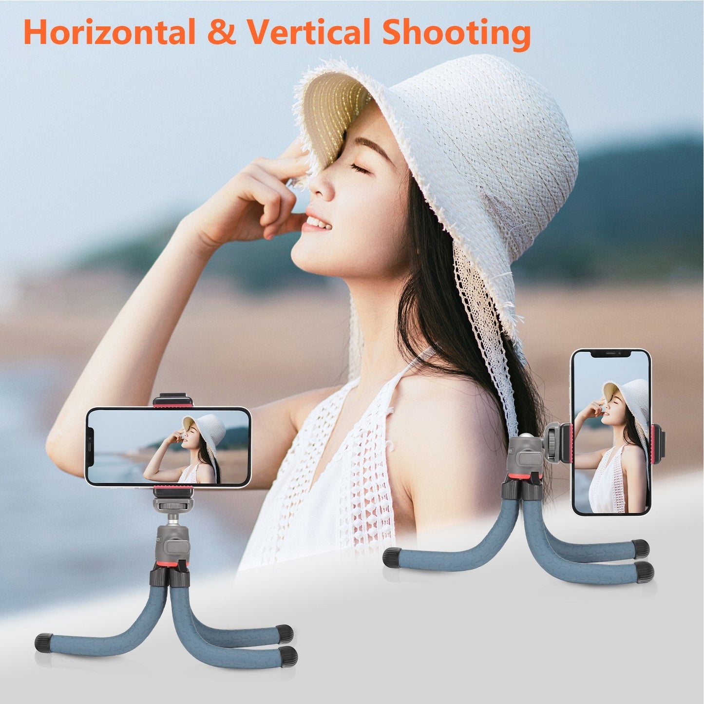 ULANZI MT-19 Phone Octopus Tripod Mount Flexible Adjustable 1.5KG Payload with 360 Degrees Swivel Ball Head Cold Shoe Support Horizontal Vertical Shooting - Dark Blue