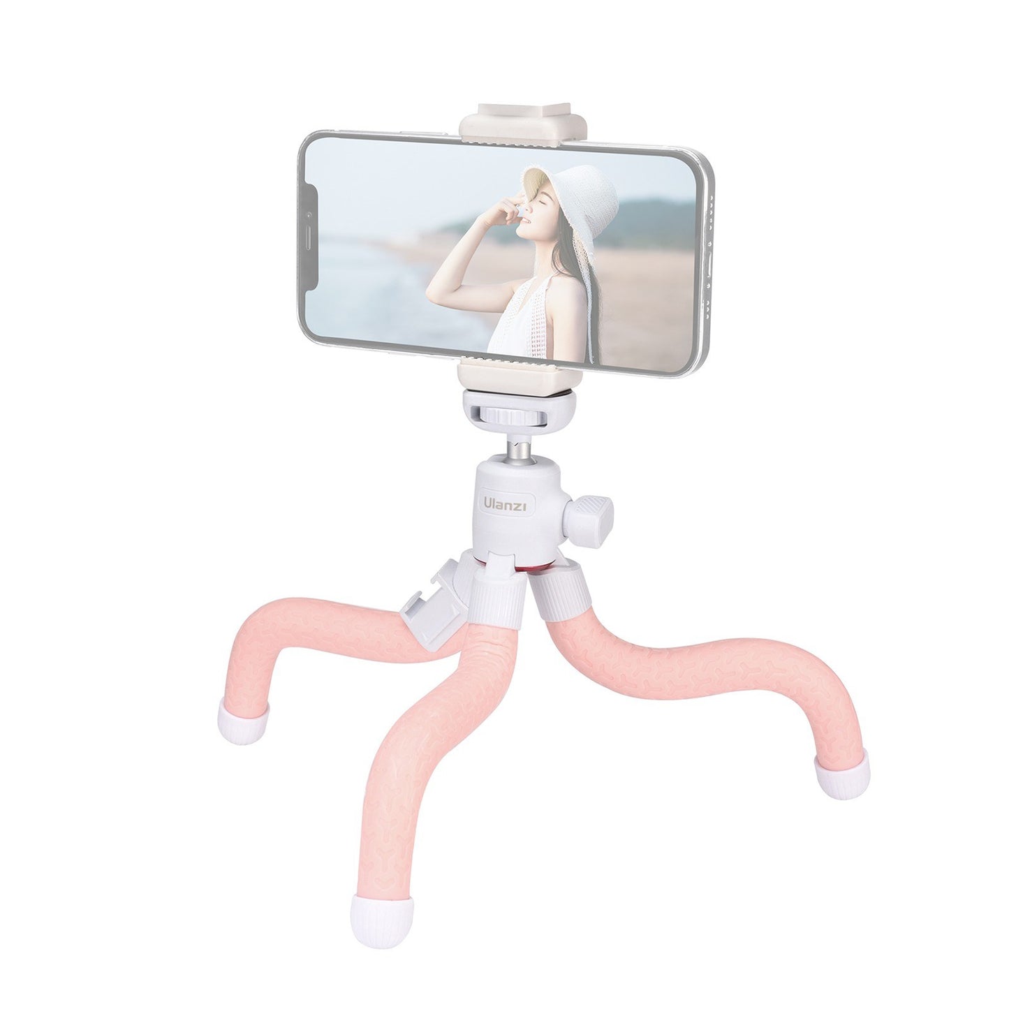 ULANZI Phone Octopus Tripod Mount Flexible Adjustable 1.5KG Payload with 360 Degrees Swivel Ball Head Cold Shoe Support Horizontal Vertical Shooting - Pink