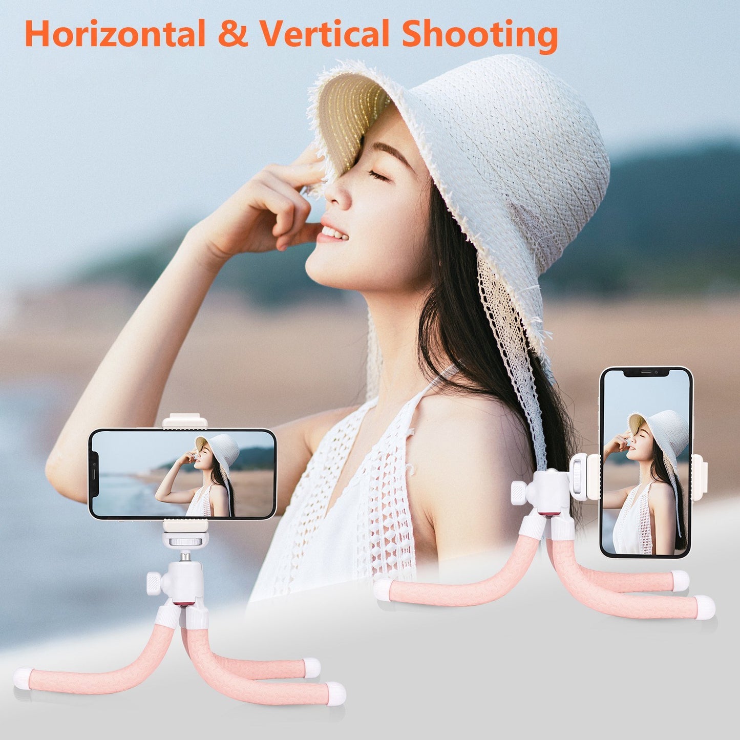 ULANZI Phone Octopus Tripod Mount Flexible Adjustable 1.5KG Payload with 360 Degrees Swivel Ball Head Cold Shoe Support Horizontal Vertical Shooting - Pink