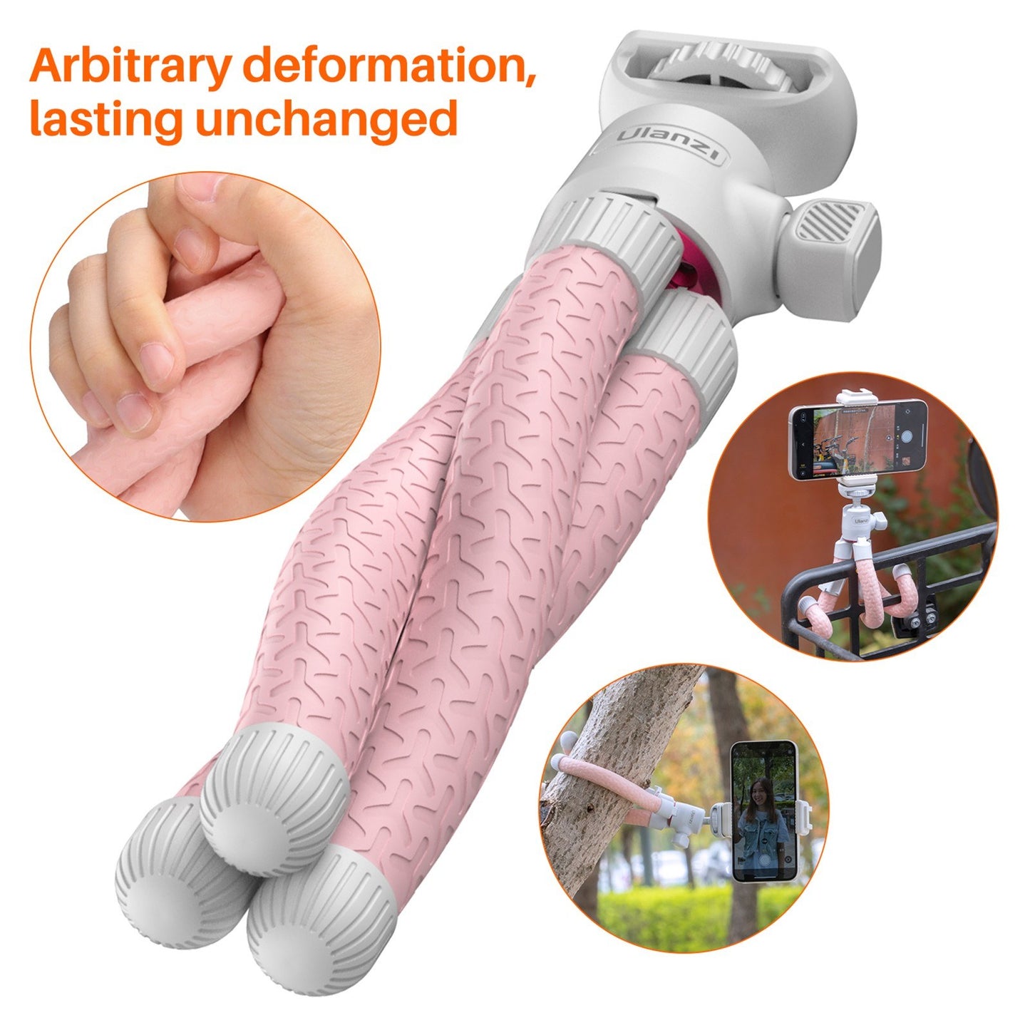 ULANZI Phone Octopus Tripod Mount Flexible Adjustable 1.5KG Payload with 360 Degrees Swivel Ball Head Cold Shoe Support Horizontal Vertical Shooting - Pink