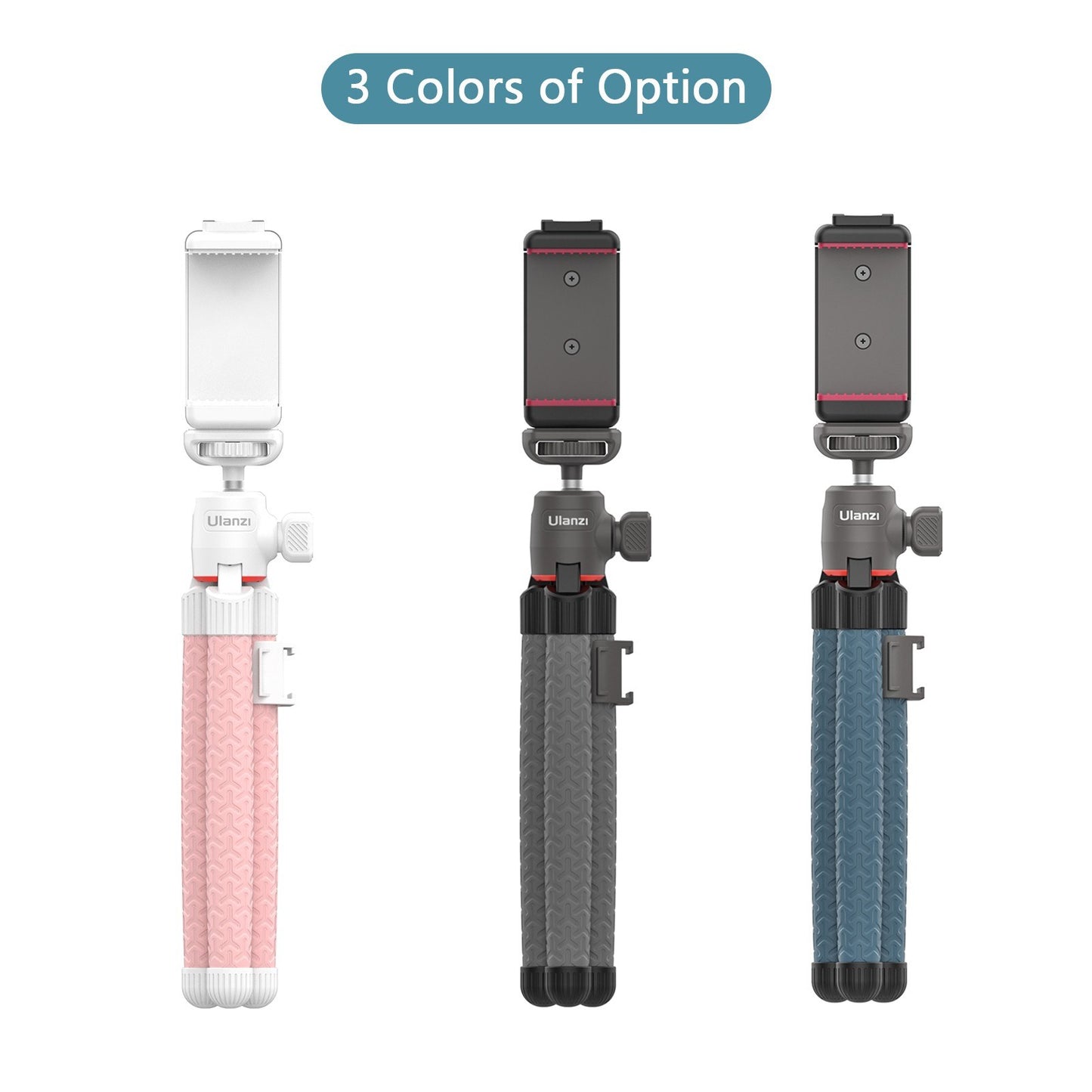 ULANZI Phone Octopus Tripod Mount Flexible Adjustable 1.5KG Payload with 360 Degrees Swivel Ball Head Cold Shoe Support Horizontal Vertical Shooting - Pink