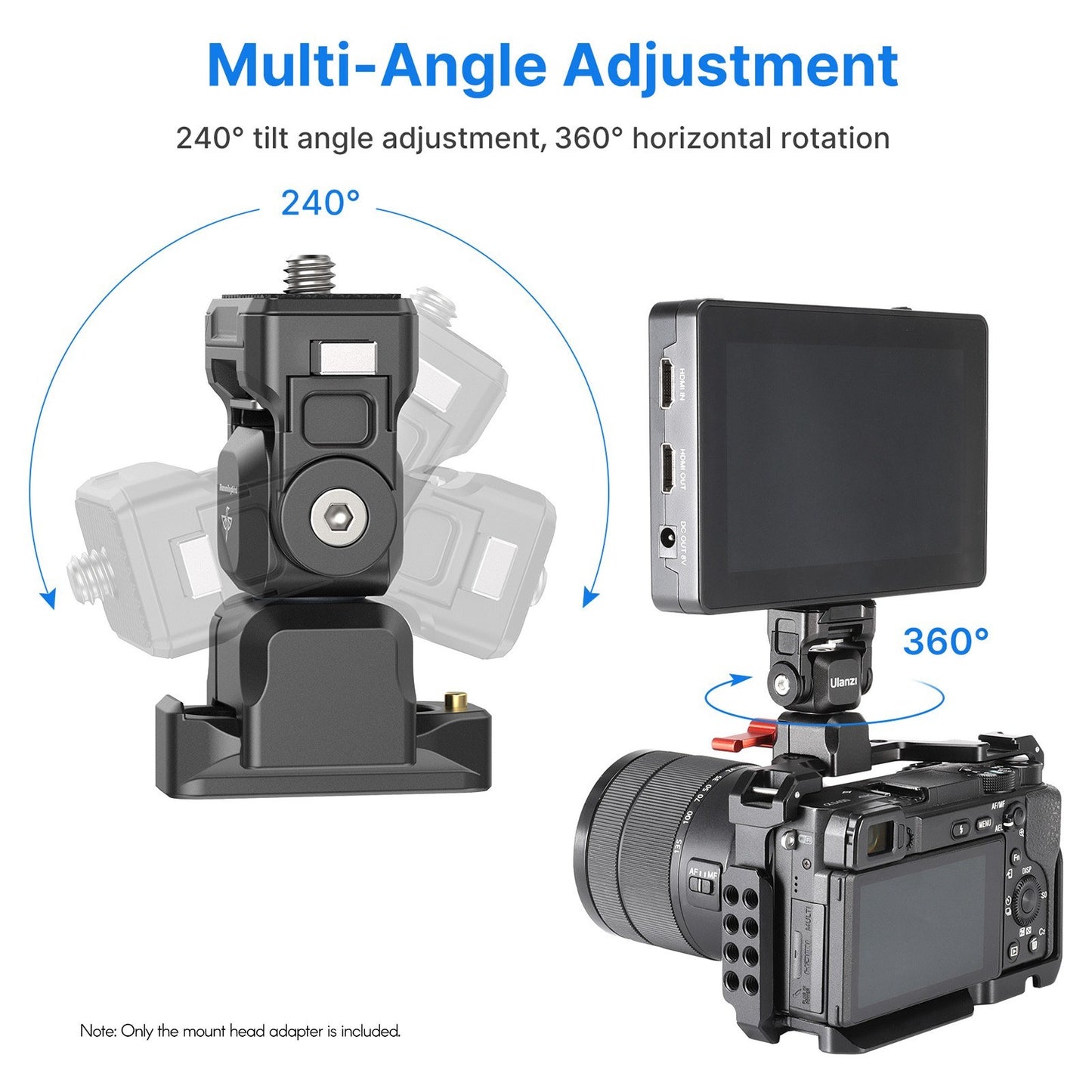 ULANZI R082 Mini Monitor Quick Release Mount Adapter Head 1.5KG Payload with Quick Release Plate One Key Unlock Rotatable Tilt for Monitor Camera Mounting