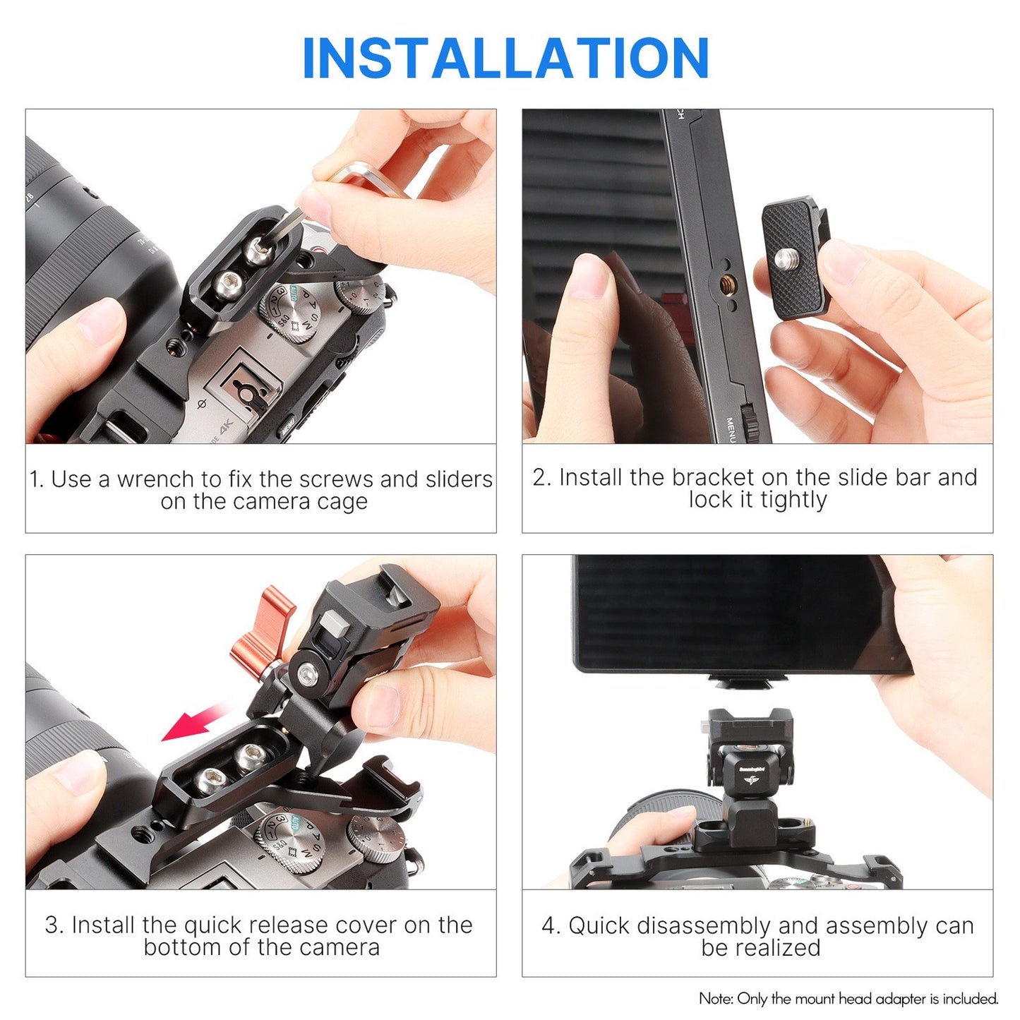 ULANZI R082 Mini Monitor Quick Release Mount Adapter Head 1.5KG Payload with Quick Release Plate One Key Unlock Rotatable Tilt for Monitor Camera Mounting