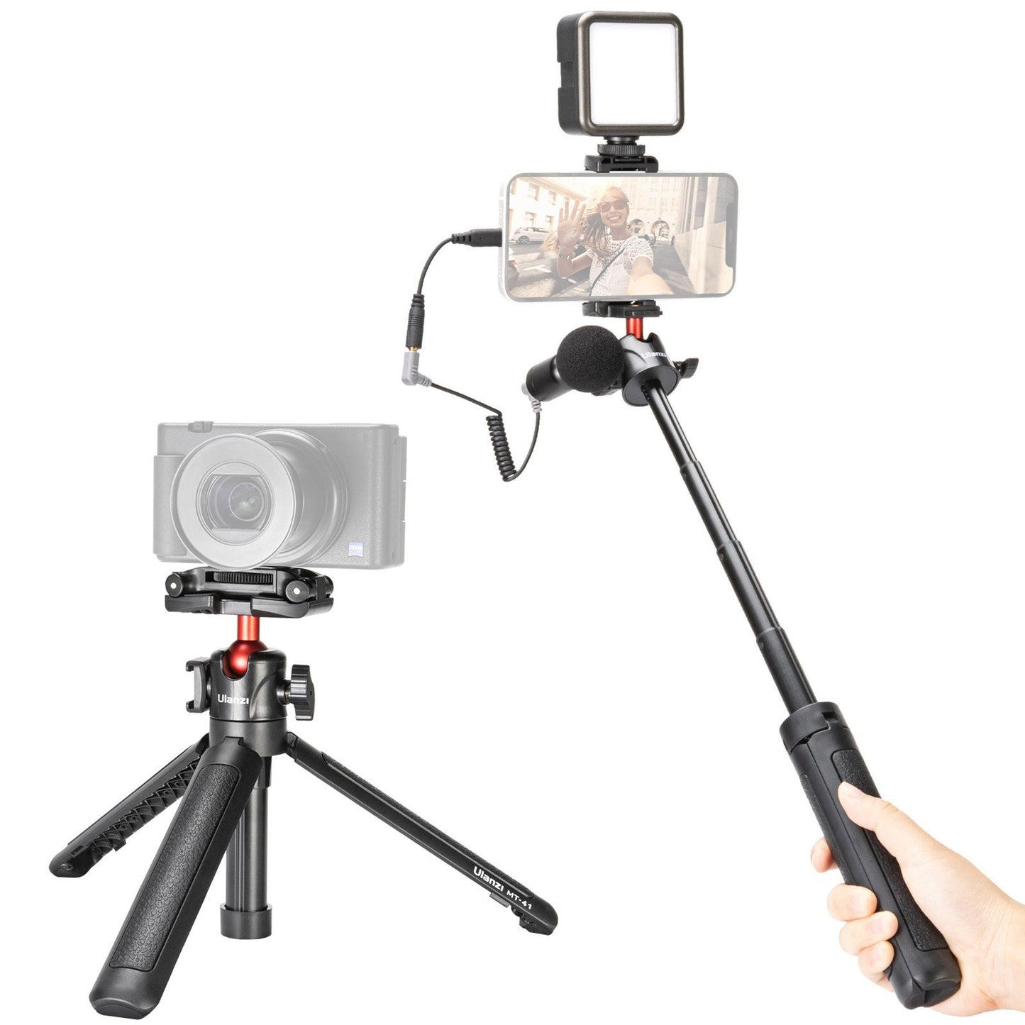 ULANZI MT-41 Portable Compact Desktop Macro Mini Tripod 4 Sections Foldable Collapsible Stand with 360 Degree Ball Head for Cameras Video Micro Shooting - Black