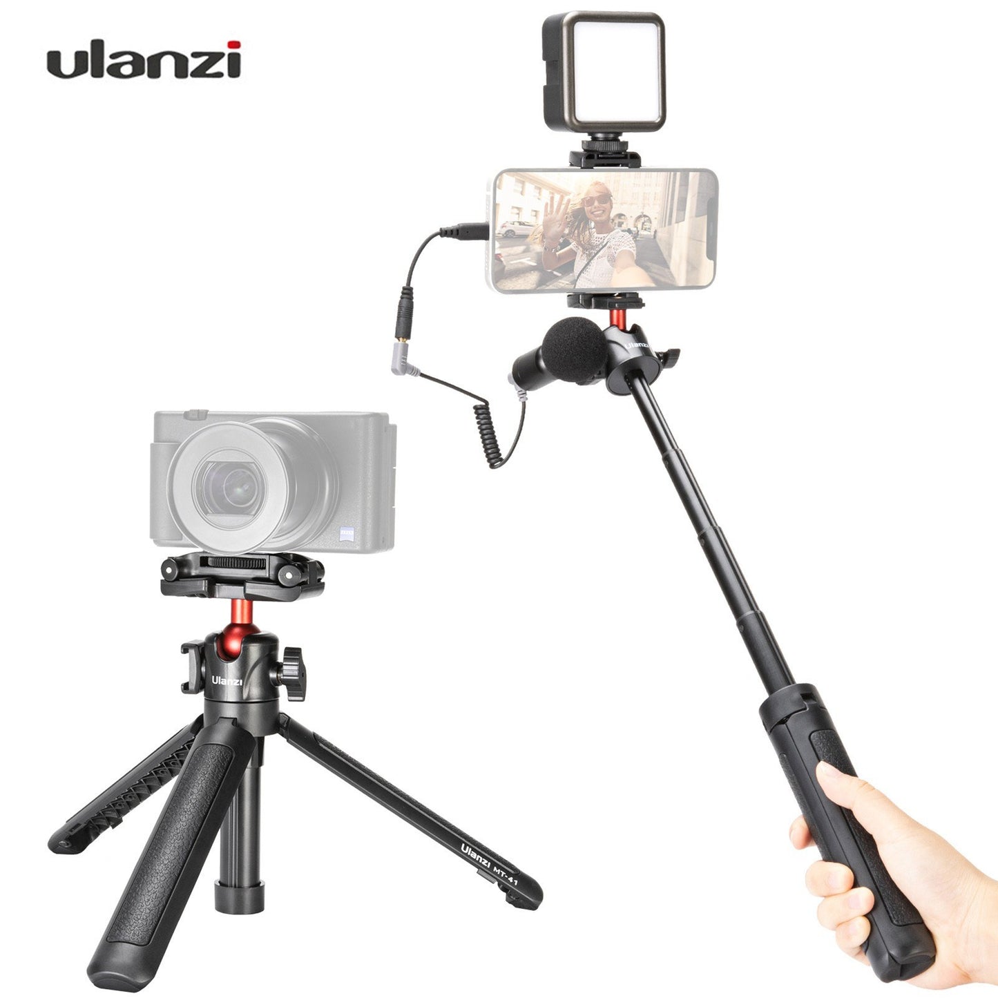 ULANZI MT-41 Portable Compact Desktop Macro Mini Tripod 4 Sections Foldable Collapsible Stand with 360 Degree Ball Head for Cameras Video Micro Shooting - Black