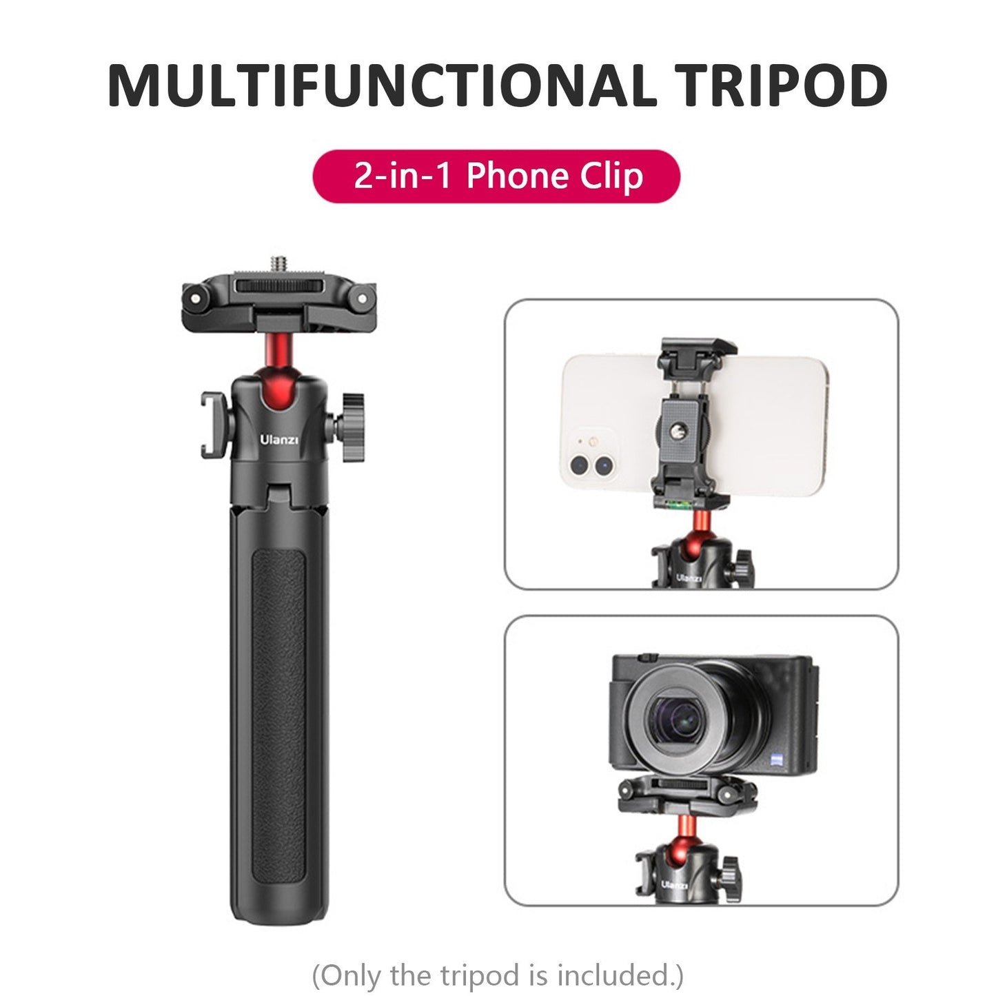 ULANZI MT-41 Portable Compact Desktop Macro Mini Tripod 4 Sections Foldable Collapsible Stand with 360 Degree Ball Head for Cameras Video Micro Shooting - Black