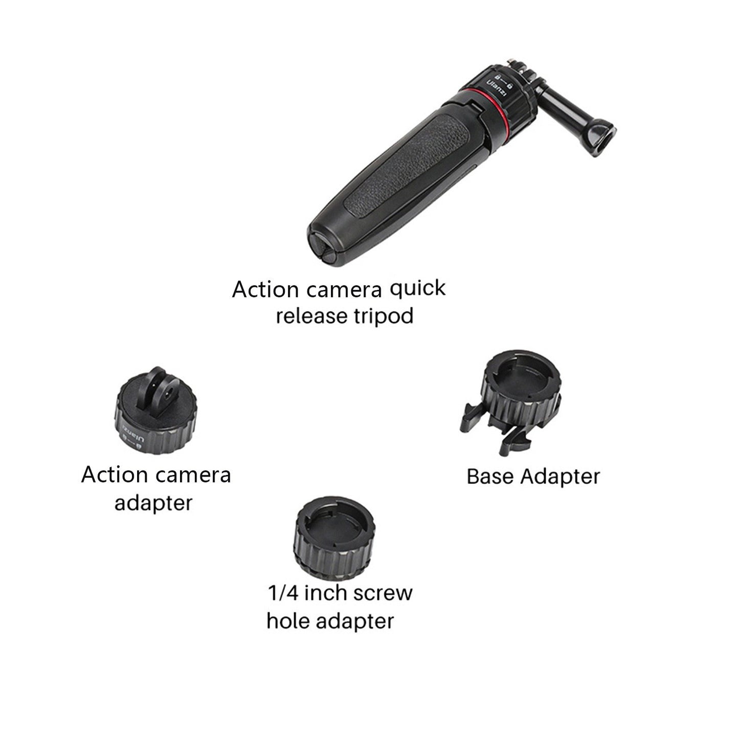 ULANZI GO-QUICK Aluminum Pocket Tripod Professional Selfie Stick Tripod with 1/4 Inch Quick Release Screw Hole Adapter Dual Interface for Live Streaming Vlog Video - Black