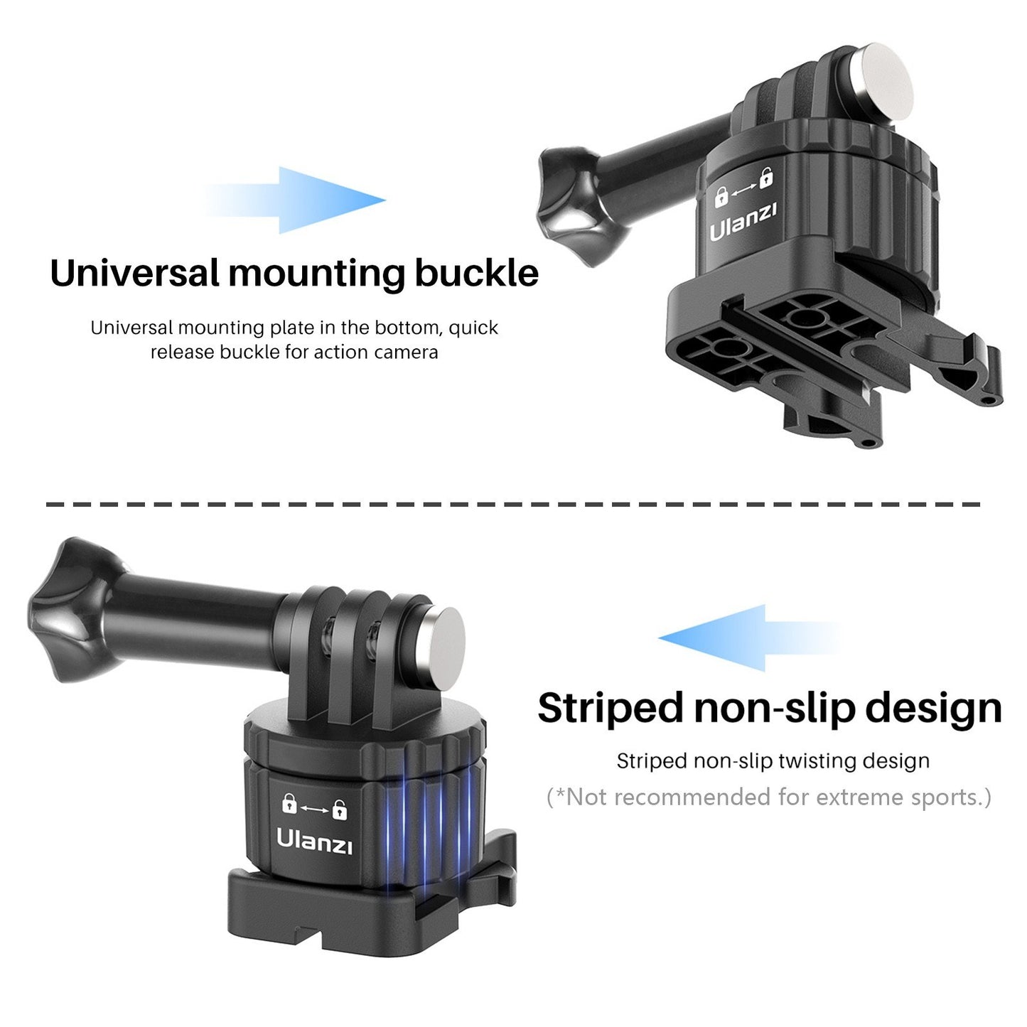 ULANZI GO-QUICK Aluminum Pocket Tripod Professional Selfie Stick Tripod with 1/4 Inch Quick Release Screw Hole Adapter Dual Interface for Live Streaming Vlog Video - Black