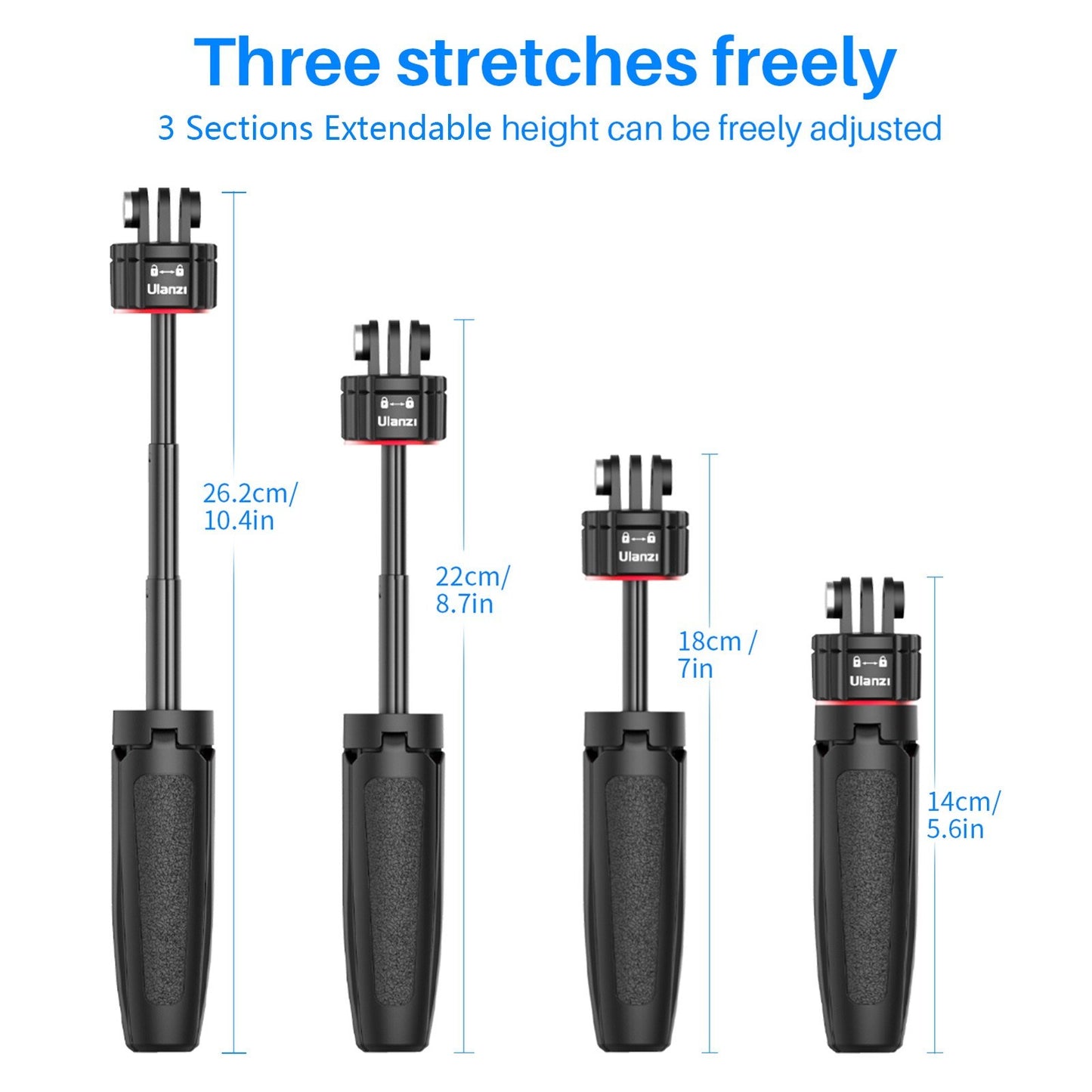 ULANZI GO-QUICK Aluminum Pocket Tripod Professional Selfie Stick Tripod with 1/4 Inch Quick Release Screw Hole Adapter Dual Interface for Live Streaming Vlog Video - Black