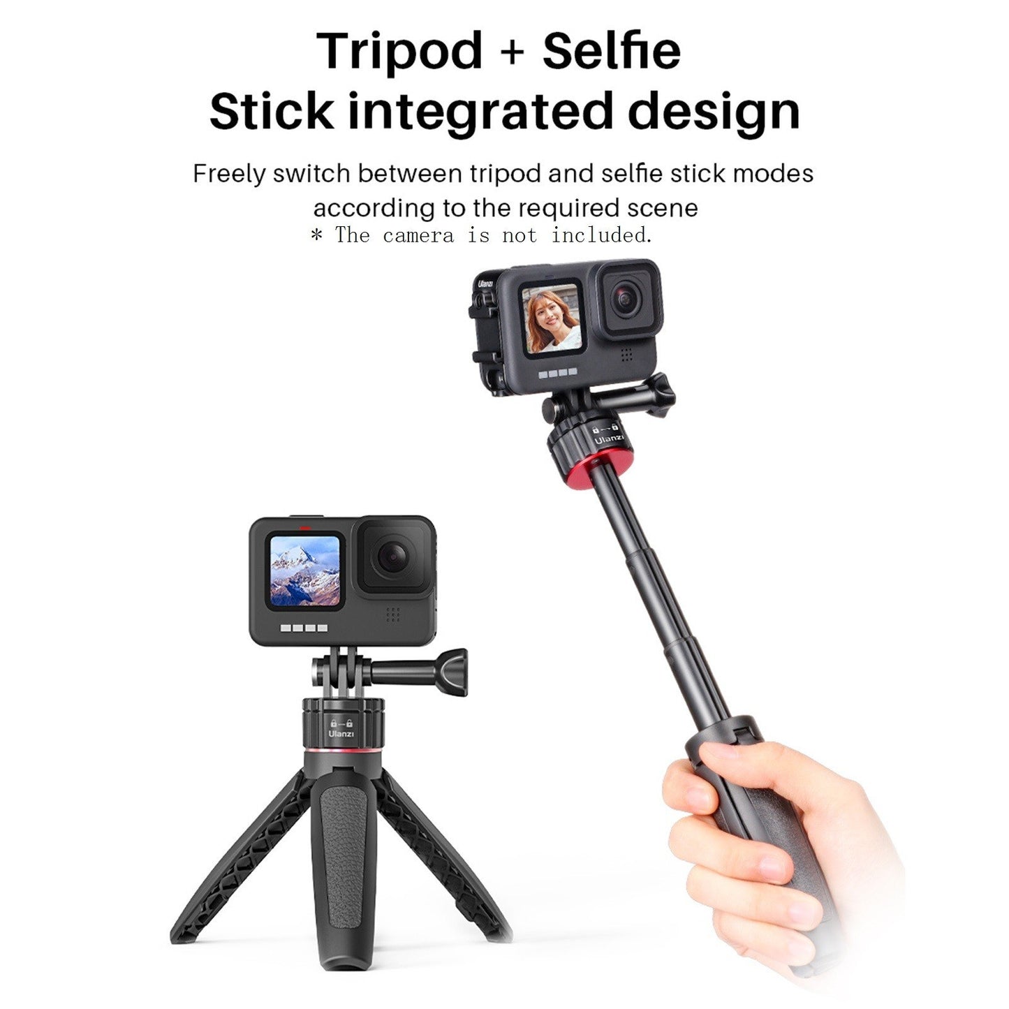 ULANZI GO-QUICK Aluminum Pocket Tripod Professional Selfie Stick Tripod with 1/4 Inch Quick Release Screw Hole Adapter Dual Interface for Live Streaming Vlog Video - Black