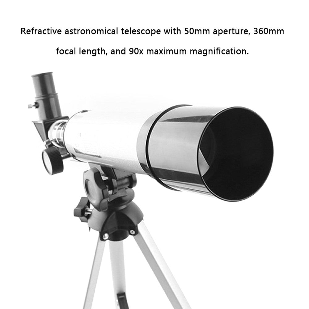 High Definition Refractive Astronomical Telescope Aluminum Alloy Tripod 50mm Aperture 360mm Focal Length 90X Max Magnification