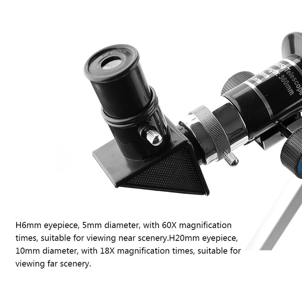 High Definition Refractive Astronomical Telescope Aluminum Alloy Tripod 50mm Aperture 360mm Focal Length 90X Max Magnification
