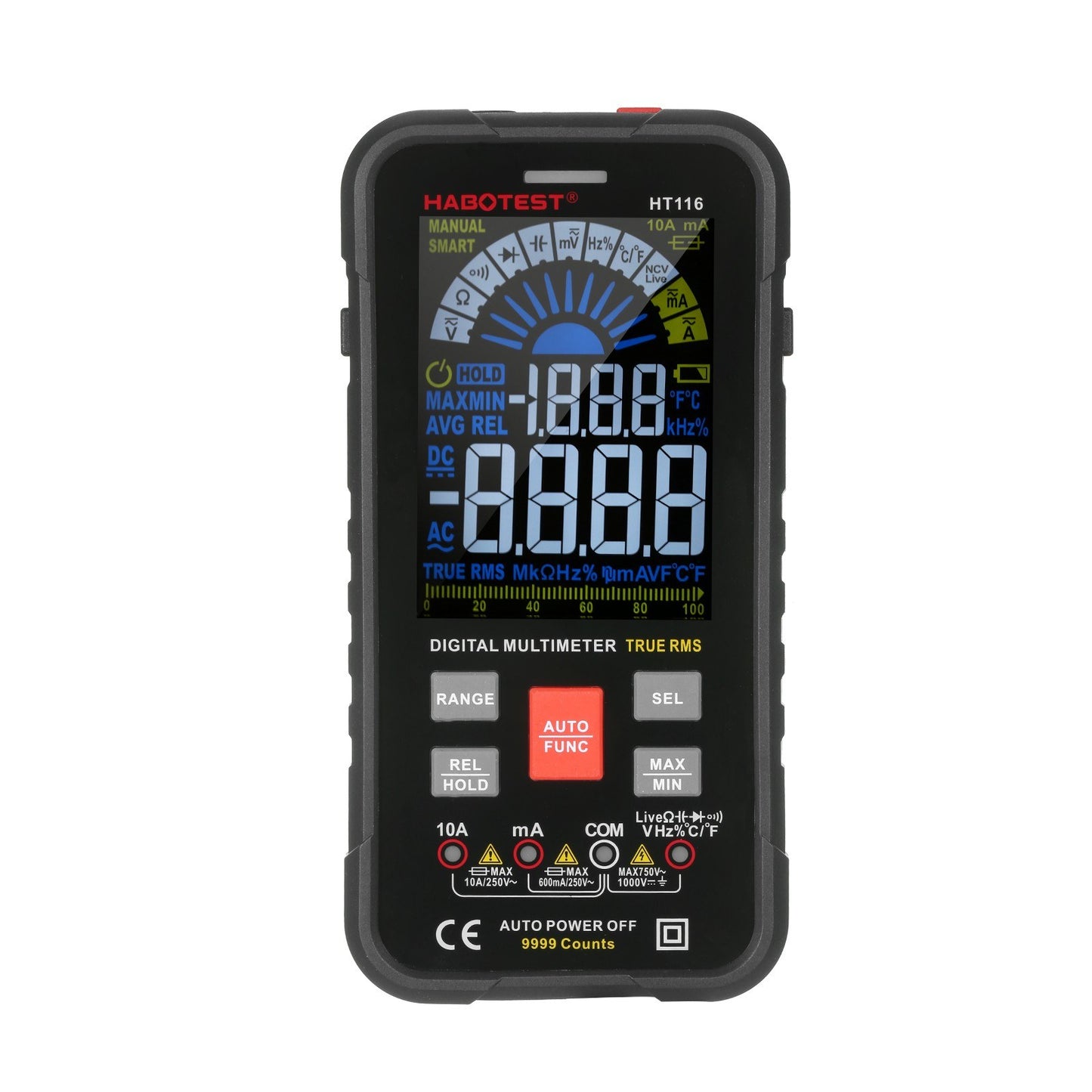 HABOTEST HT116 Digital Multimeter Voltmeter RMS 9999 Counts DC/AC Voltage Detection Measures Resistance Continuity Frequency Capacitance