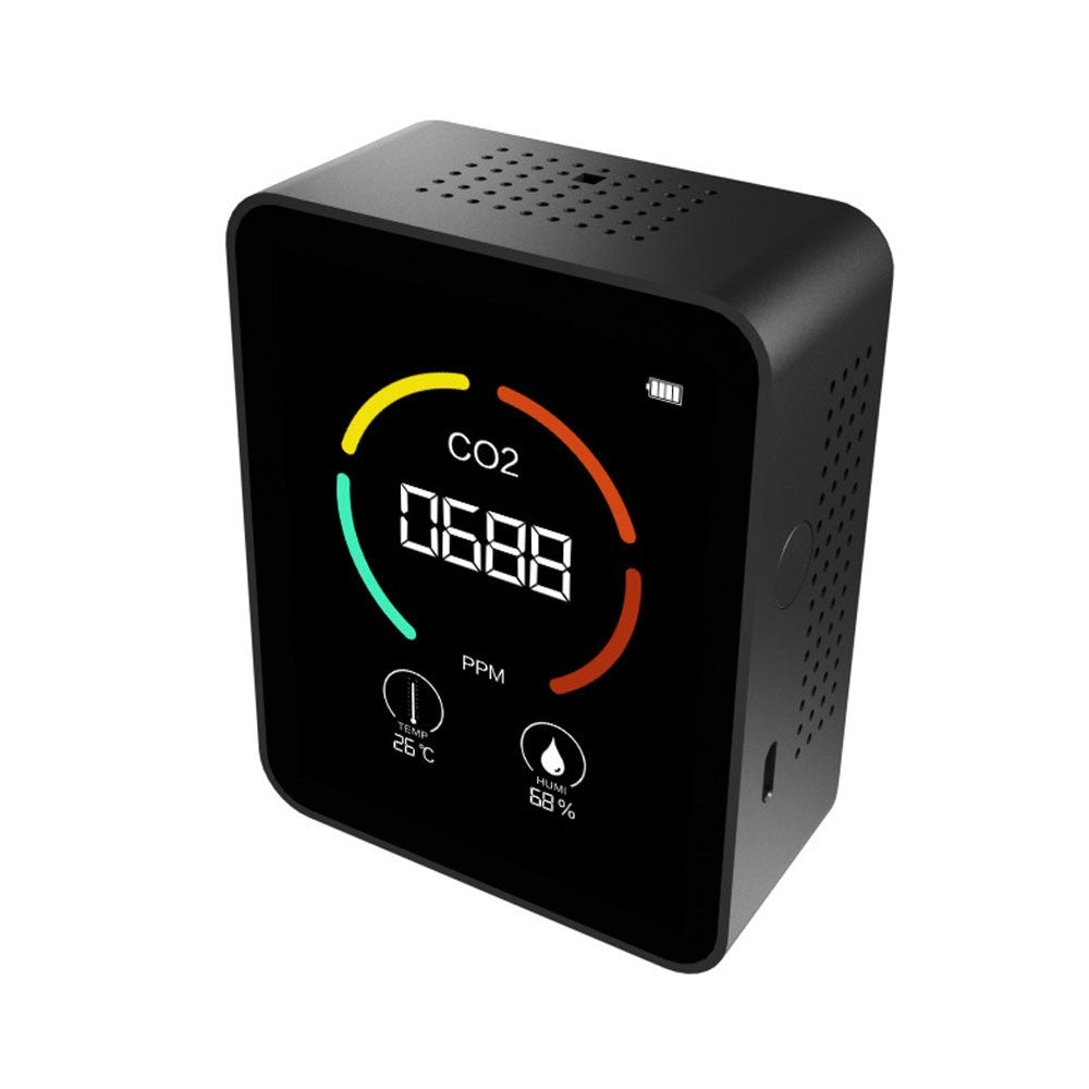 3-in-1 CO2 Temperature Humidity Meter TVOC Detection with LCD Display Air Quality Monitor Portable Carbon Dioxide Detector for Home Office Car - Black
