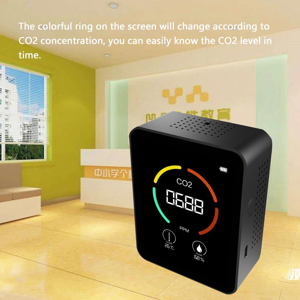 3-in-1 CO2 Temperature Humidity Meter TVOC Detection with LCD Display Air Quality Monitor Portable Carbon Dioxide Detector for Home Office Car - Black