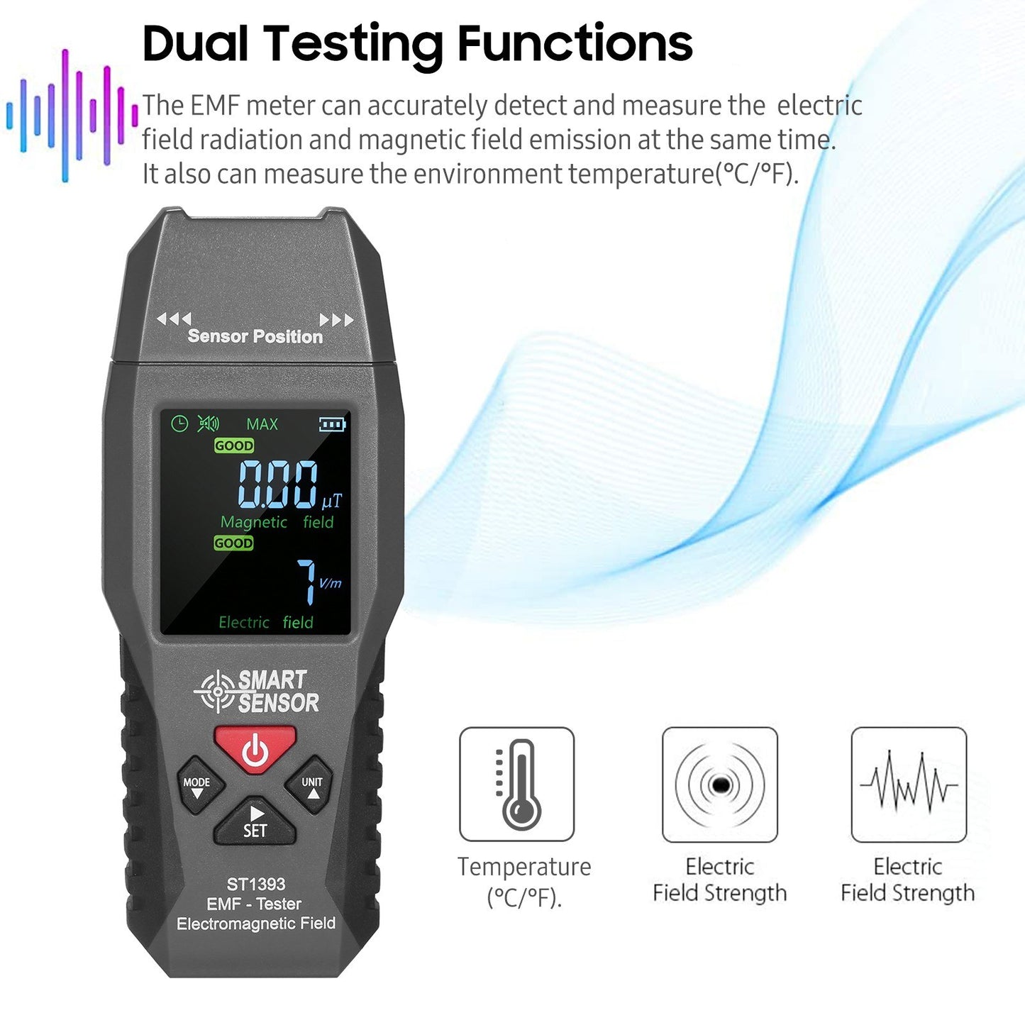 SMART SENSOR ST1393 EMF Meter Electromagnetic Field EMF Detector Handheld Mini Digital LCD Radiation Tester