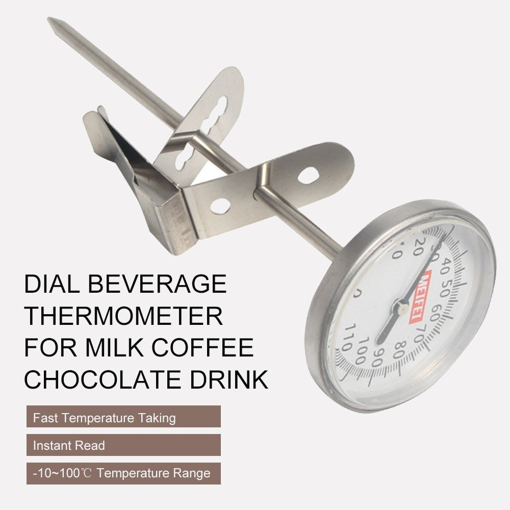 Coffee Thermometer Quick-display Analog Dial Thermometer -10~100 Degrees Celsius Temperature Gauge Dial SS Probe Instant Read