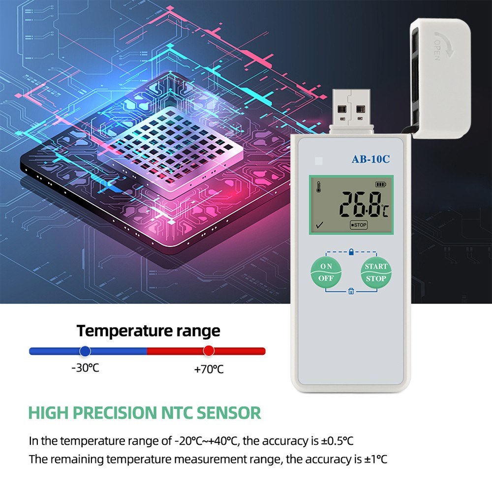 AB-10C Reusable USB Temperature Data Temperature Recorder Logger with 48,000 Record Capacity