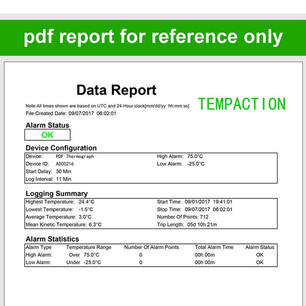 1 PCS Disposable Portable USB Vegetable Fruit Cold Chains Transport Temperature Data Logger Recorder Storage Temperature Monitoring 42000 Points IP67 Automatically PDF Data Logger