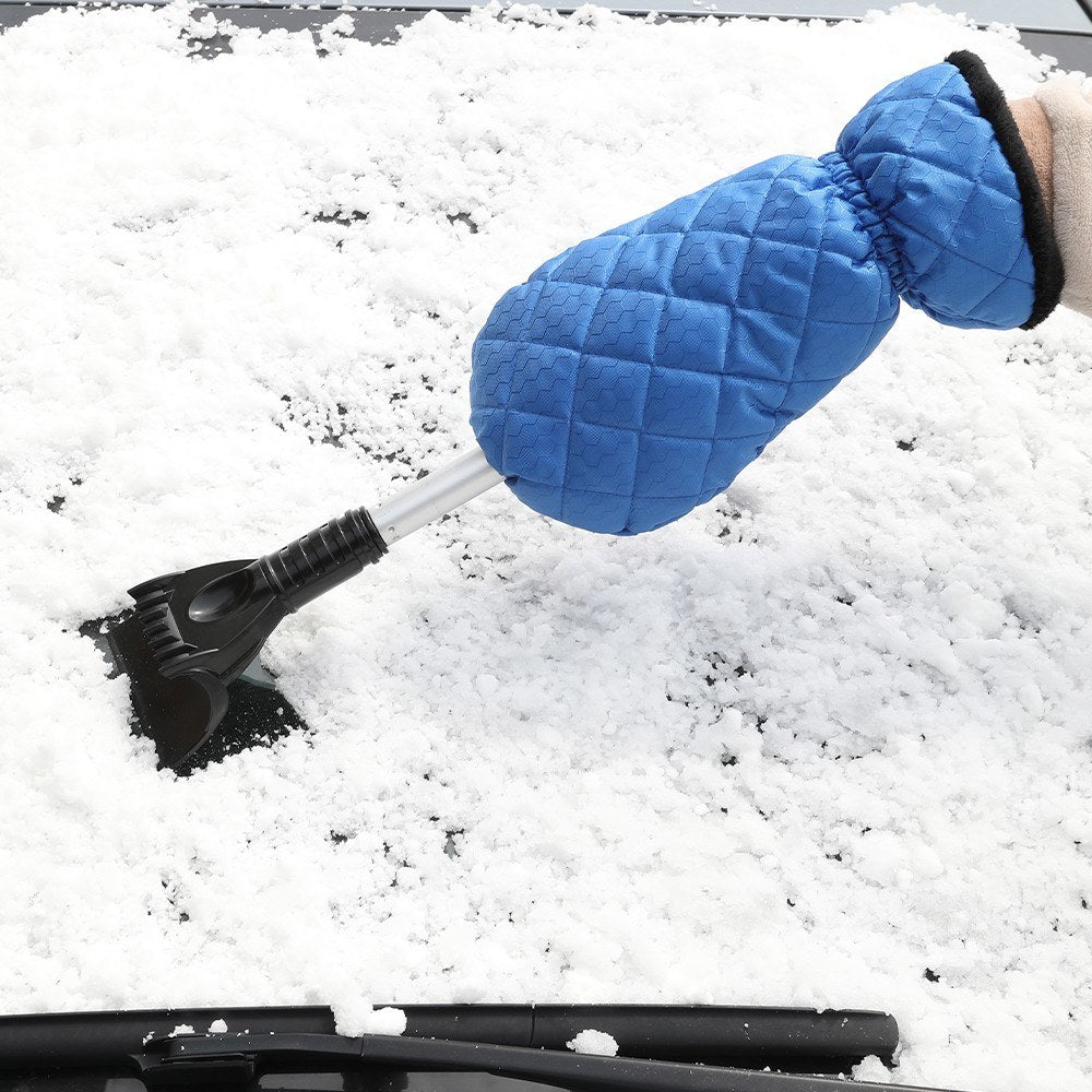 Uniqkart for Car Vehicle-mounted Aluminum Alloy Retractable Snow Shovel Multifunctional Snow Scraping Car Cleaning Tool - Black Deicing Scraper/Blue Glove