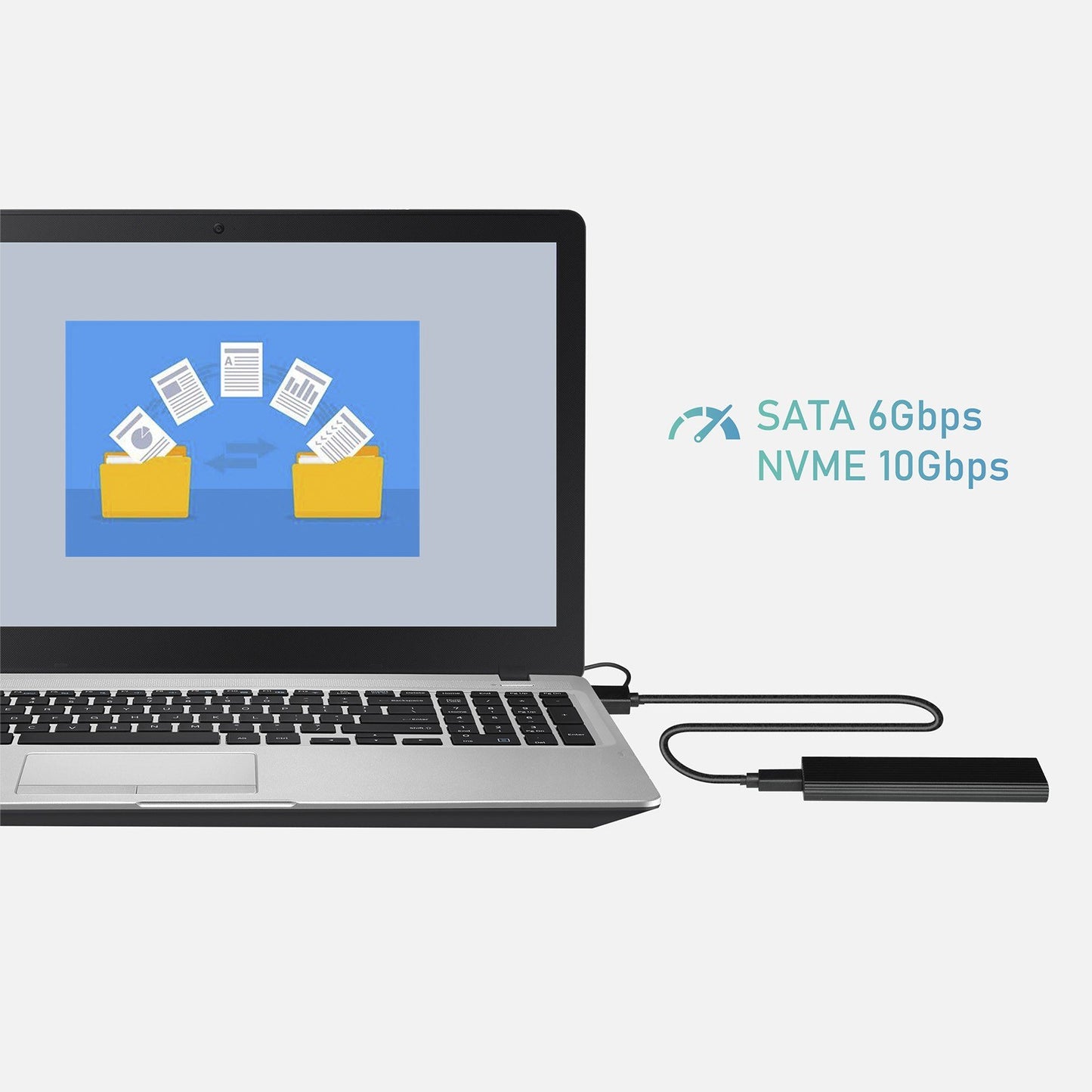 M.2 SATA NVME to USB 3.1 Hard Drive Enclosure Dual Protocol 10Gbps Transmission Portable Type-C External Enclosure Aluminum Alloy Shell with LED Light - Blue