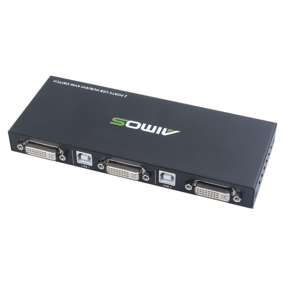 AIMOS 2 in 1 Out DVI KVM Switch Dual Displays Support USB HUB Mouse Keyboard Audio Cable Adapter