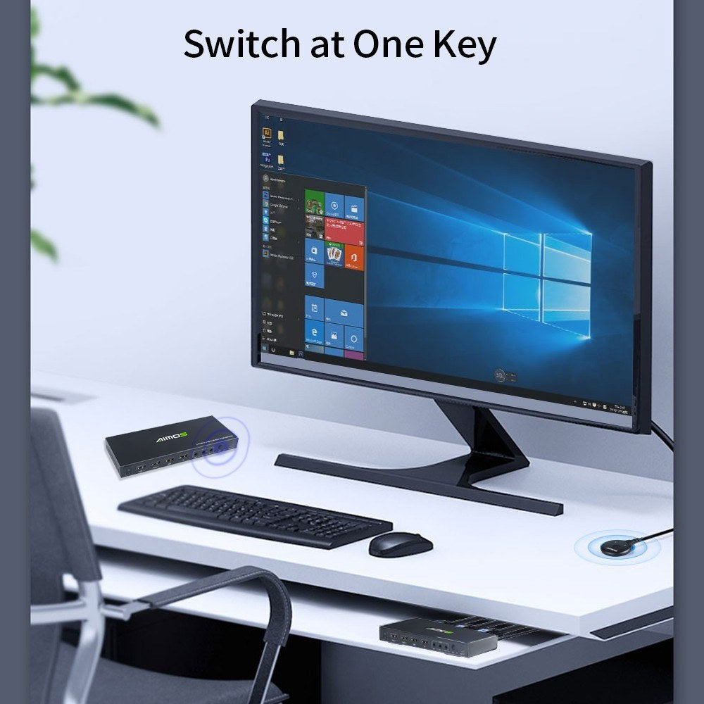 AIMOS 2 in 1 Out DVI KVM Switch Dual Displays Support USB HUB Mouse Keyboard Audio Cable Adapter