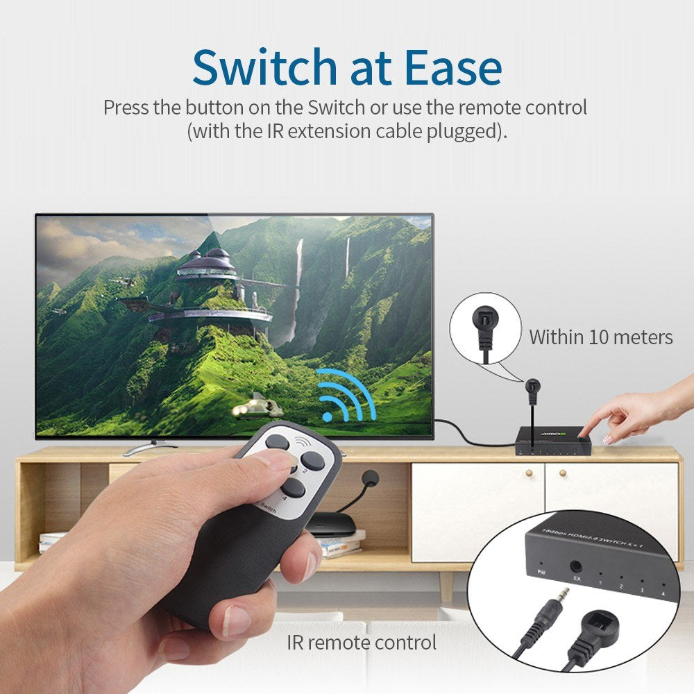 5-port Resolution HD Video Switch Selector 5-in-1 Out Resolution HD Video Switch 4K@60Hz Resolution HD Video Switch Splitter for Game Console Laptop DVD Player TV Box