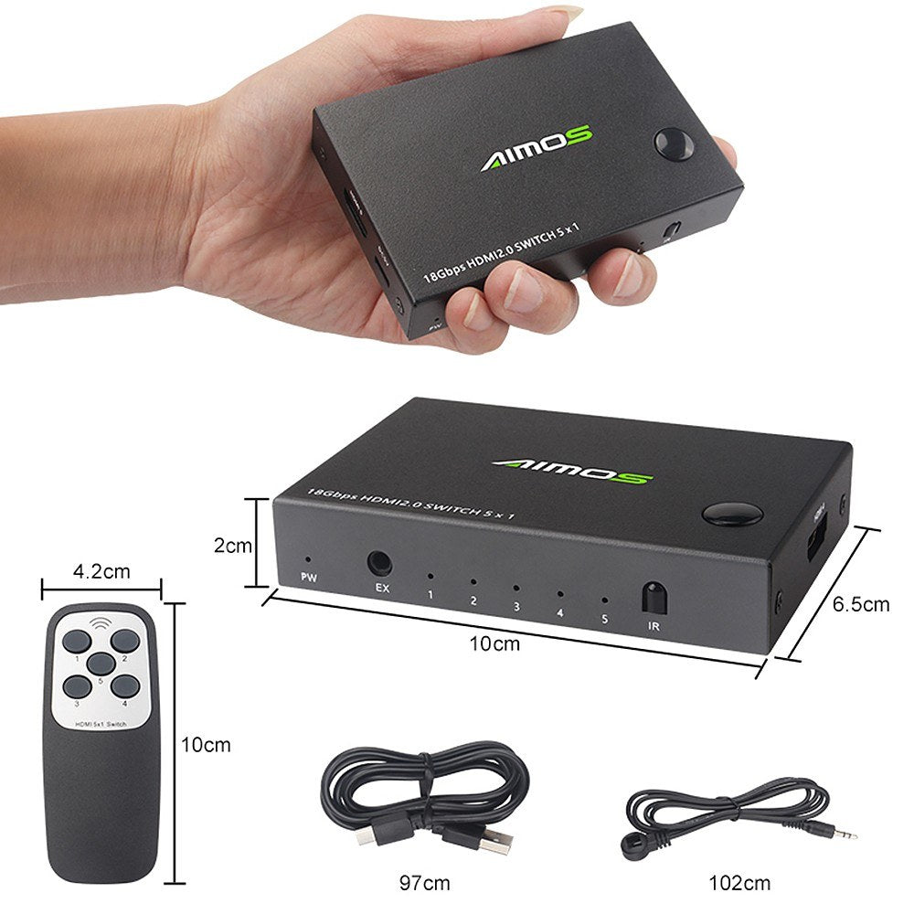 5-port Resolution HD Video Switch Selector 5-in-1 Out Resolution HD Video Switch 4K@60Hz Resolution HD Video Switch Splitter for Game Console Laptop DVD Player TV Box